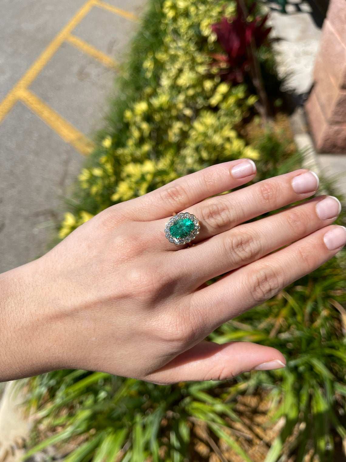 5.15tcw 18K Top quality Oval Colombian Emerald & Diamond Halo Statement Ring - JR Colombian Emeralds