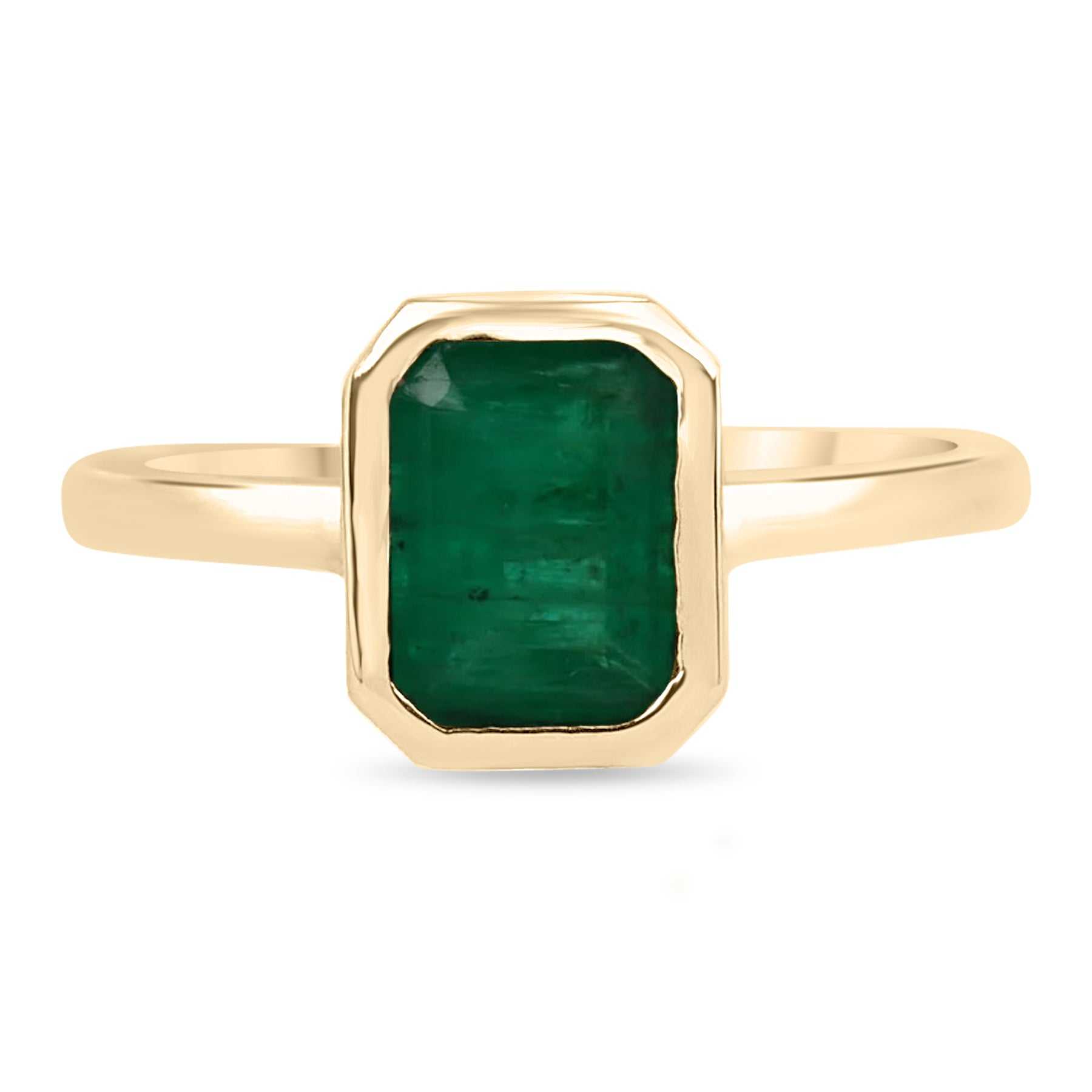 1.10 Carat Bezel Set Dark Green Emerald Cut Emerald Stackable Ring 14K