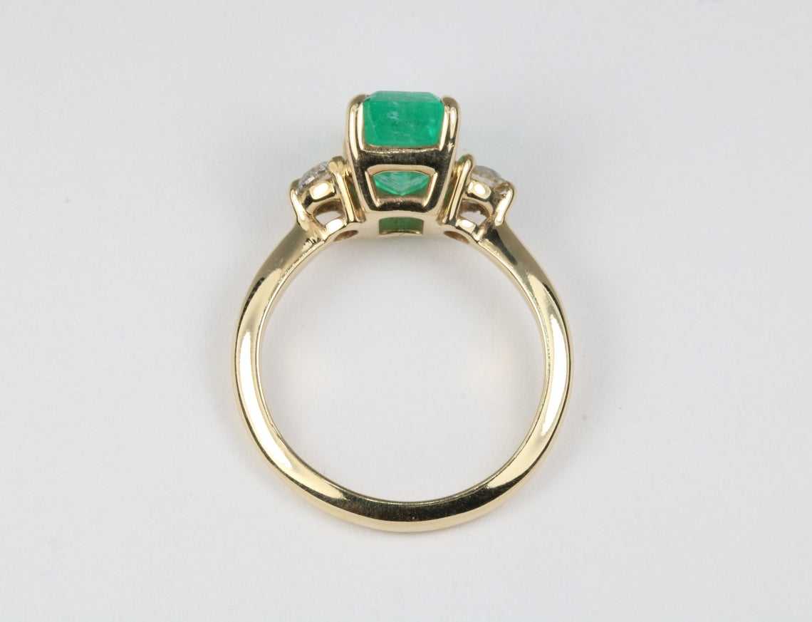 2.52tcw Three Stone Emerald cut Emerald & Diamond Ring 14K