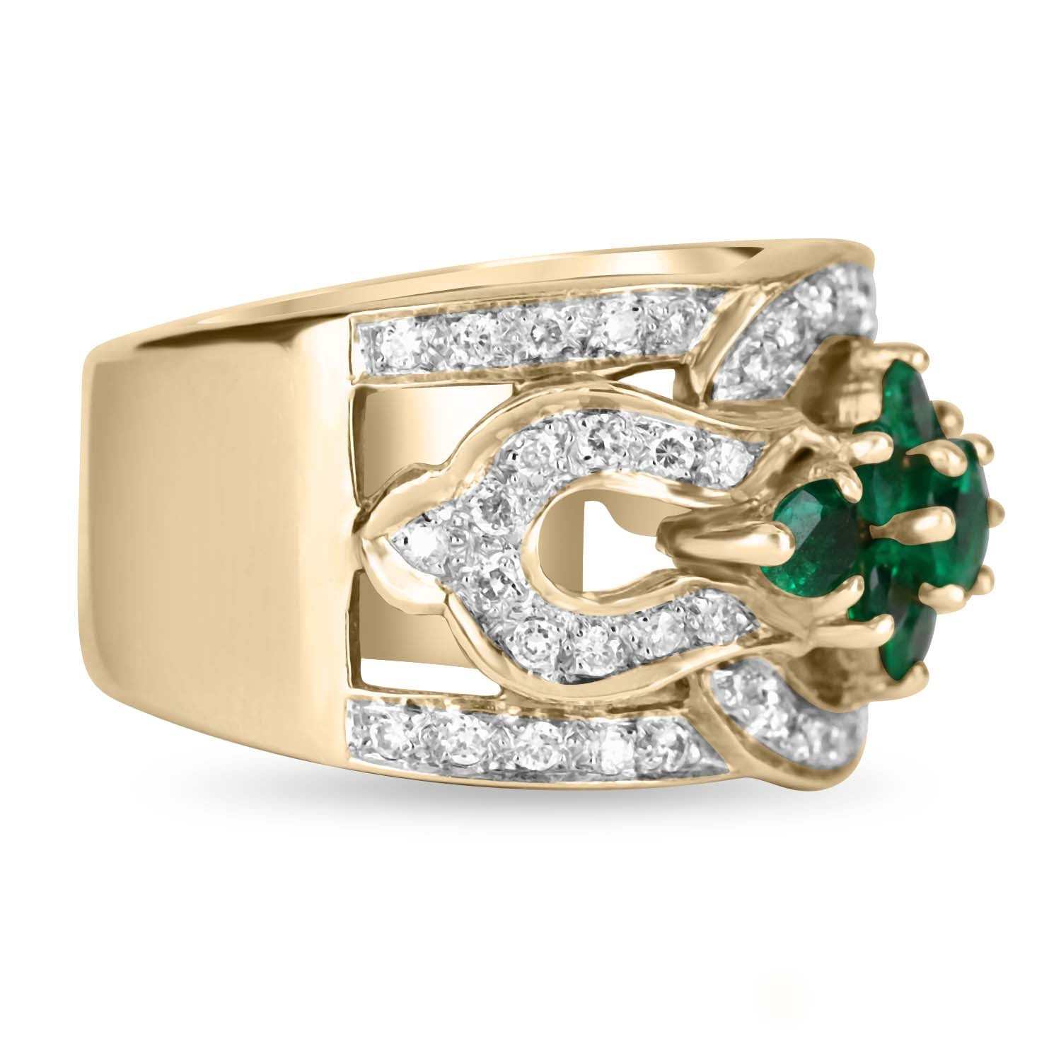 2.07tcw Fine Quality Emerald & Diamond Wide Band Ring 18K