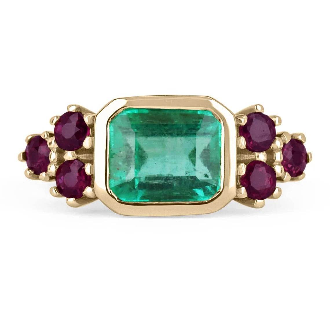 2.82tcw Vivid Green Emerald Colombian Emerald & Round Red Ruby Ring 18