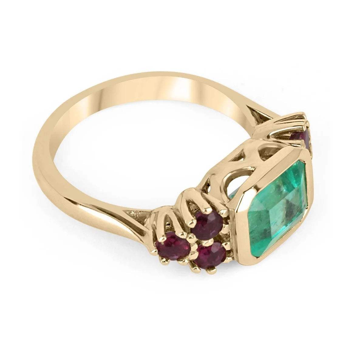 2.82tcw Vivid Green Emerald Colombian Emerald & Round Red Ruby Ring 18