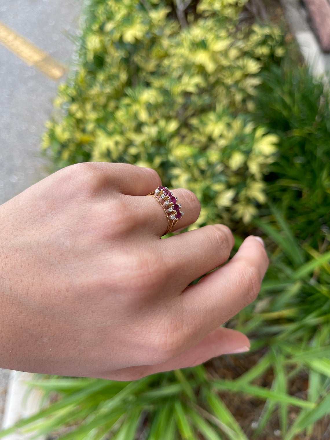 14K Art Deco Ruby & Diamond Cocktail Ring