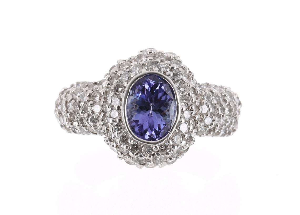 2.32tcw 14K Oval Tanzanite & Diamond Pave Cluster Cocktail Ring