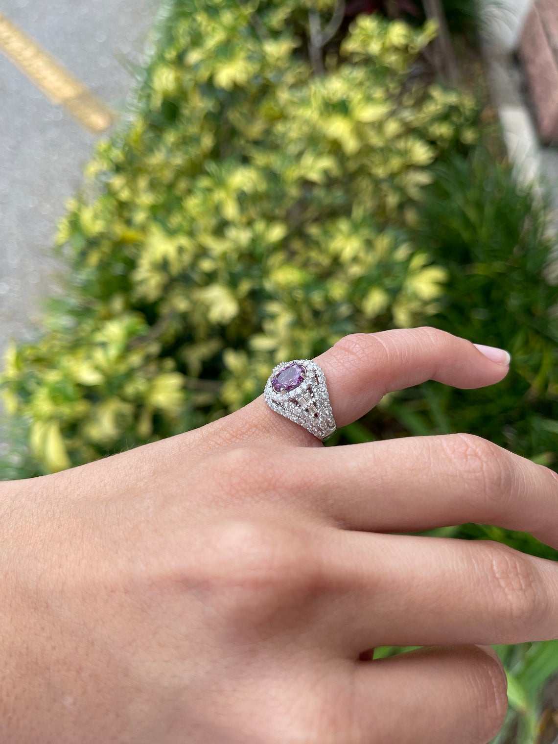 3.05tcw Vivid Pink Oval Sapphire & Diamond Halo Ring 14K