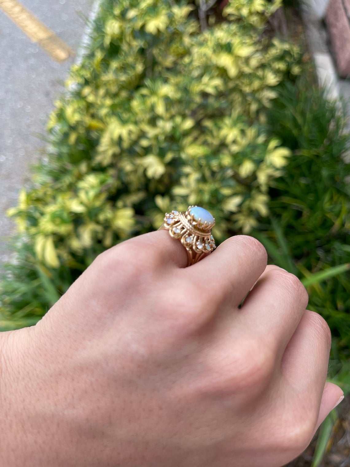 3.85tcw Art Deco Vintage Antique Opal Diamond Cocktail Ring