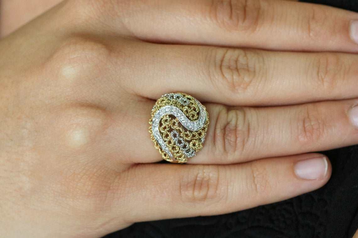 0.60tcw Basket Weave Diamond Vintage Cluster Ring 18K