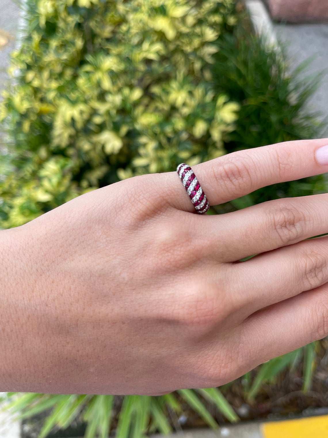 0.90tcw Ruby & Diamond Ring 14K - Chic Pave Band in Solid Gold