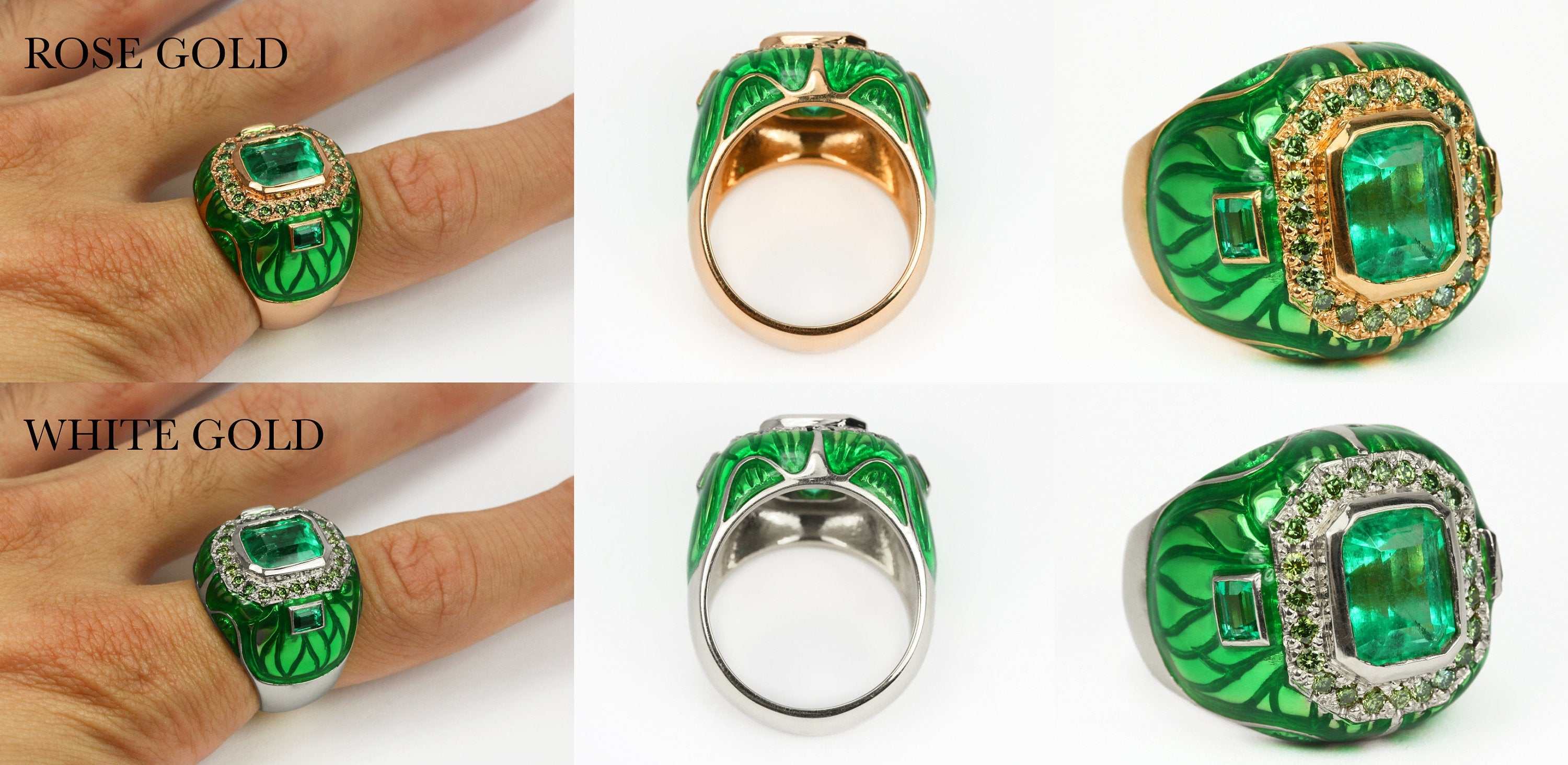 4.45tcw Mens Colombian Emerald & Green Diamond Enamel Signet Ring 18K