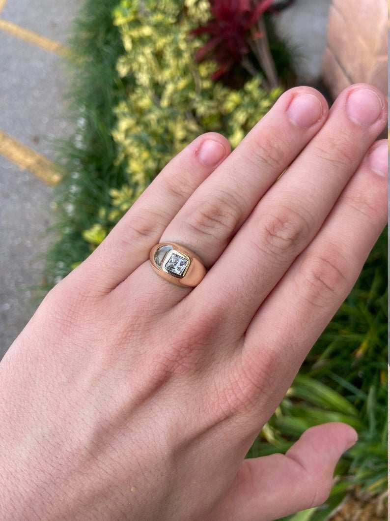 1.08ct 14K Princess Cut Gypsy G Color Diamond Solitaire Ring