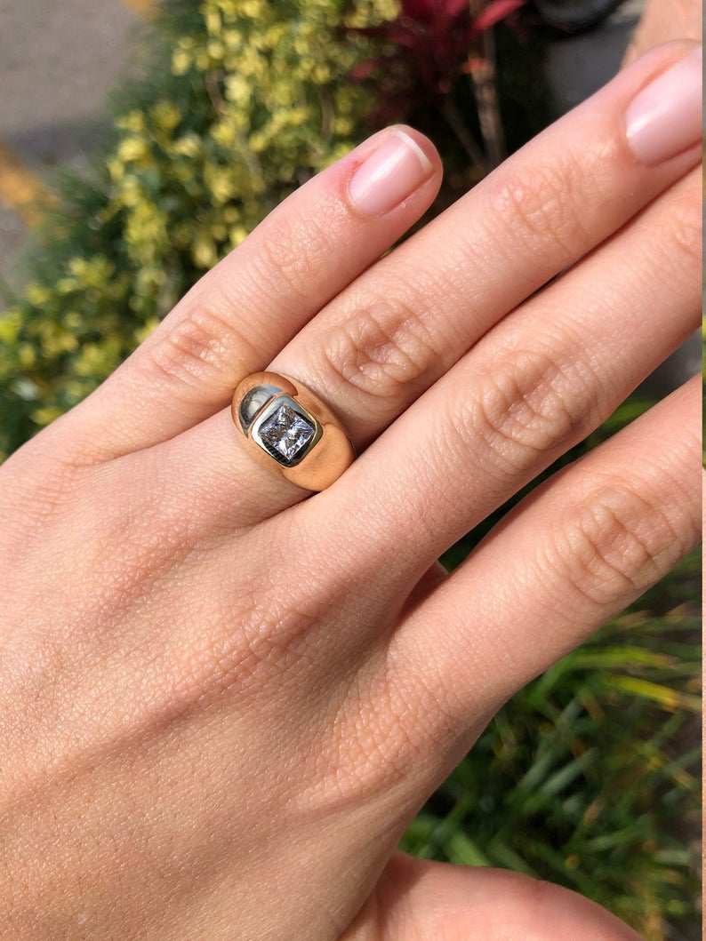 1.08ct 14K Princess Cut Gypsy G Color Diamond Solitaire Ring