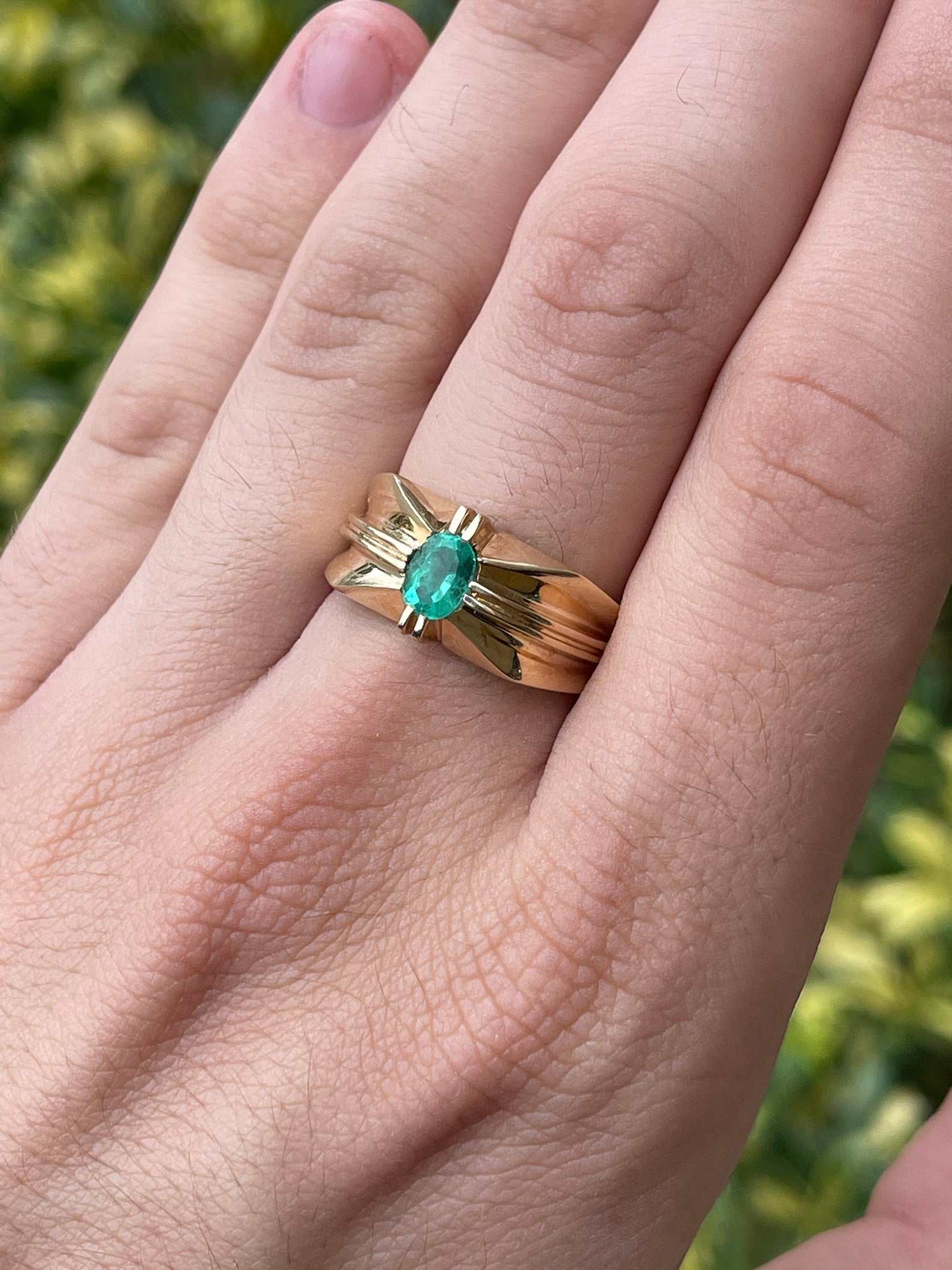 0.90 Carat Oval Emerald Men's Solitaire Ring 14K