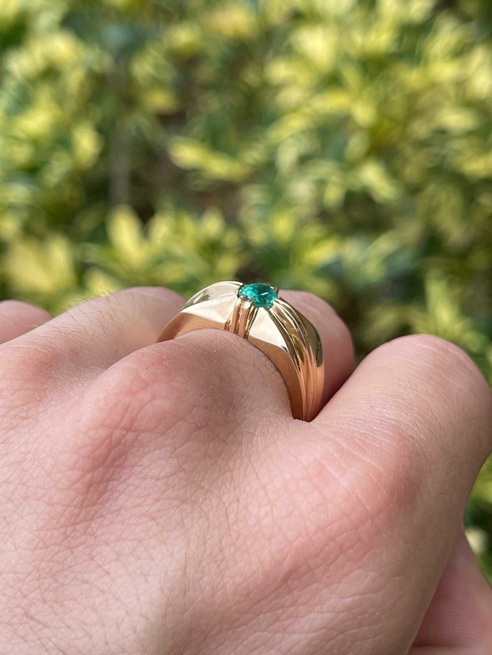 0.90 Carat Oval Emerald Men's Solitaire Ring 14K