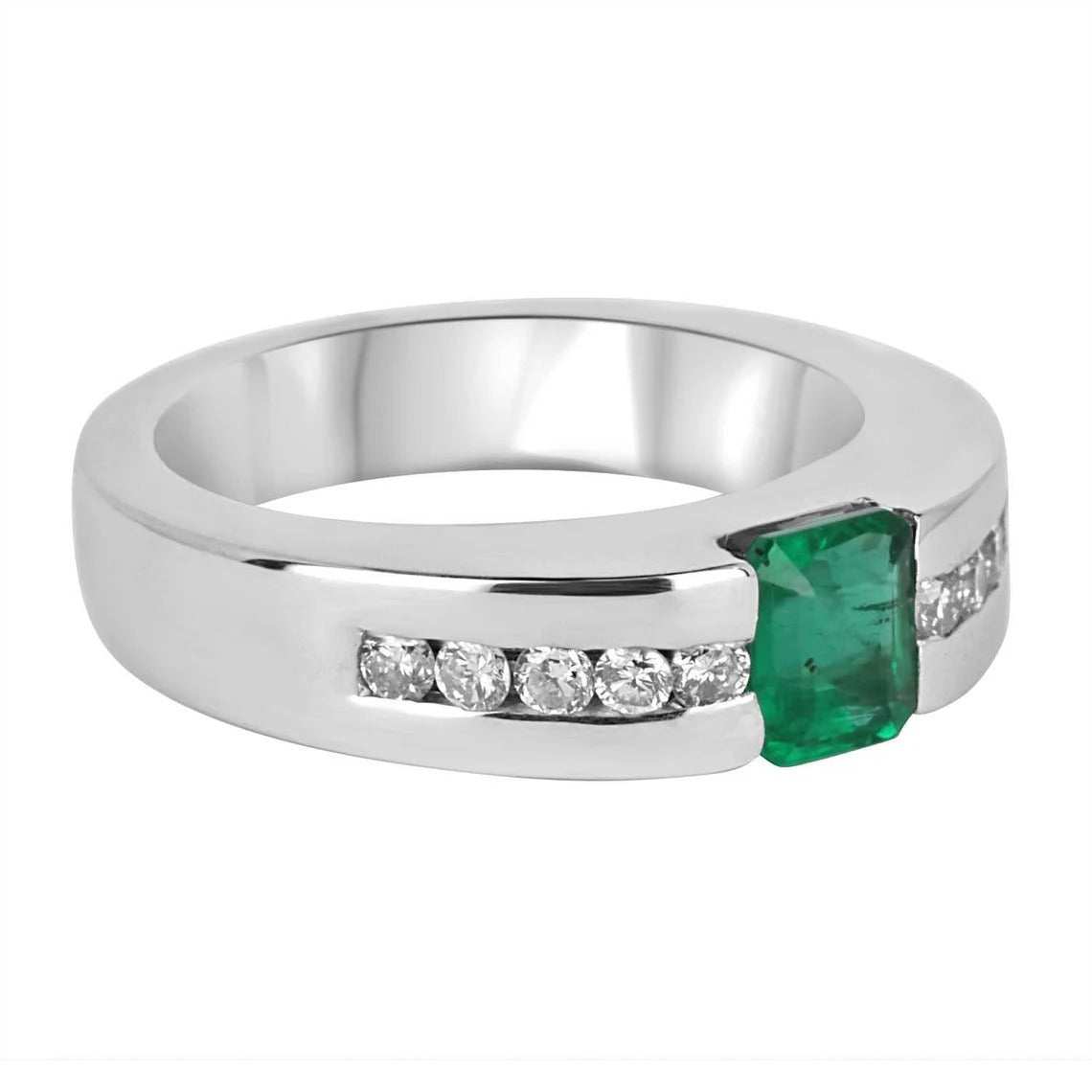 0.90tcw Men's Emerald Cut & Diamond Channel Set Ring