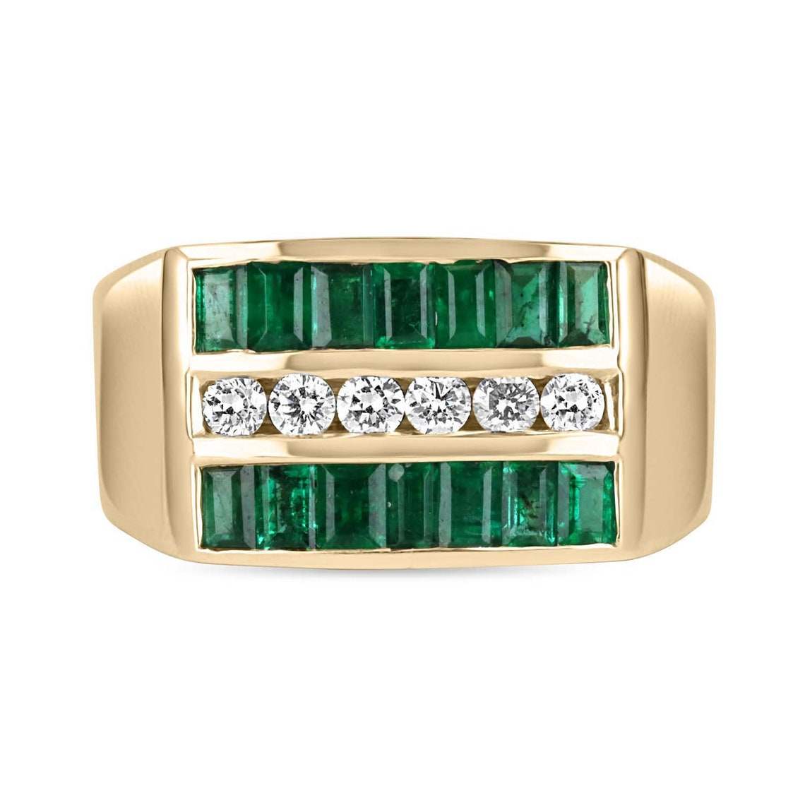 1.84tcw Natural Emerald & Diamond Men's Channel Set Ring 14K