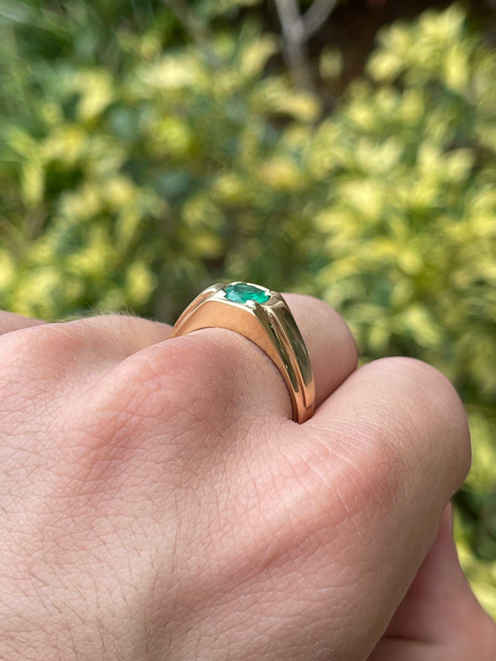 0.75 Carat Round Cut Real Emerald Men's 4 Prong Solitaire Band Ring 14K - JR Colombian Emeralds