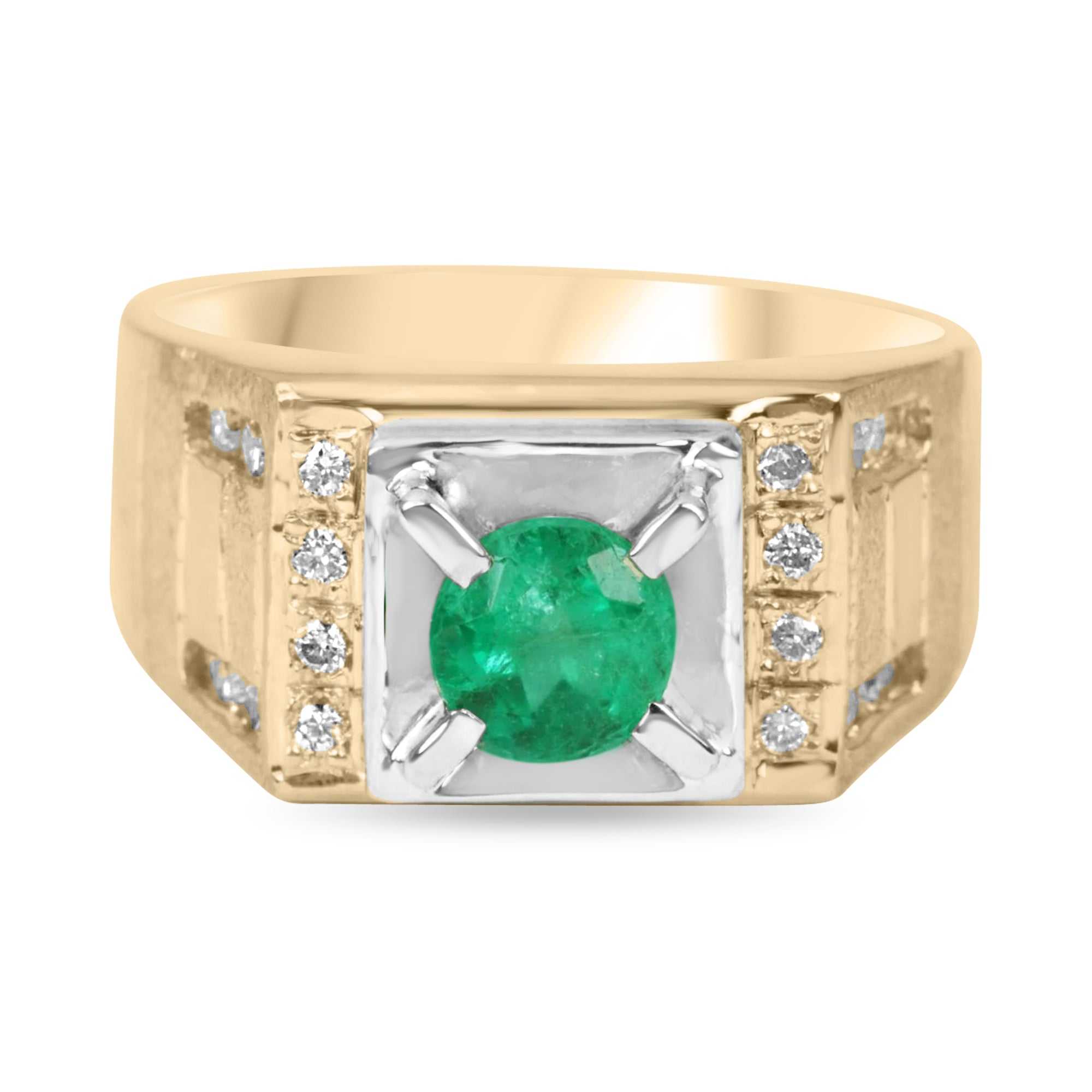 0.87tcw Round Emerald & Diamond Mens Pinky Ring 18K