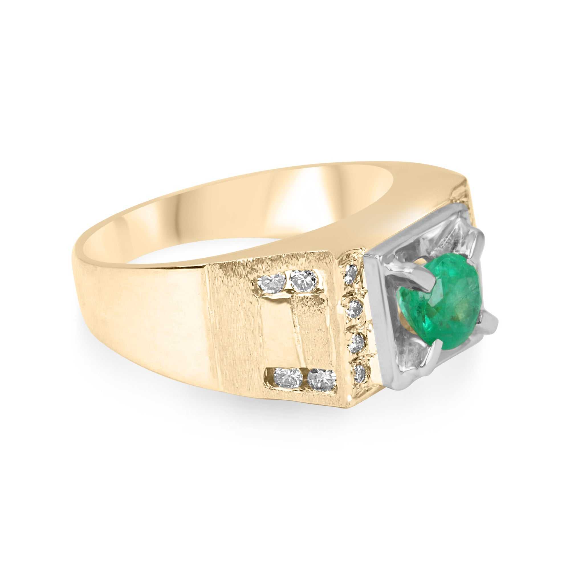 0.87tcw Round Emerald & Diamond Mens Pinky Ring 18K
