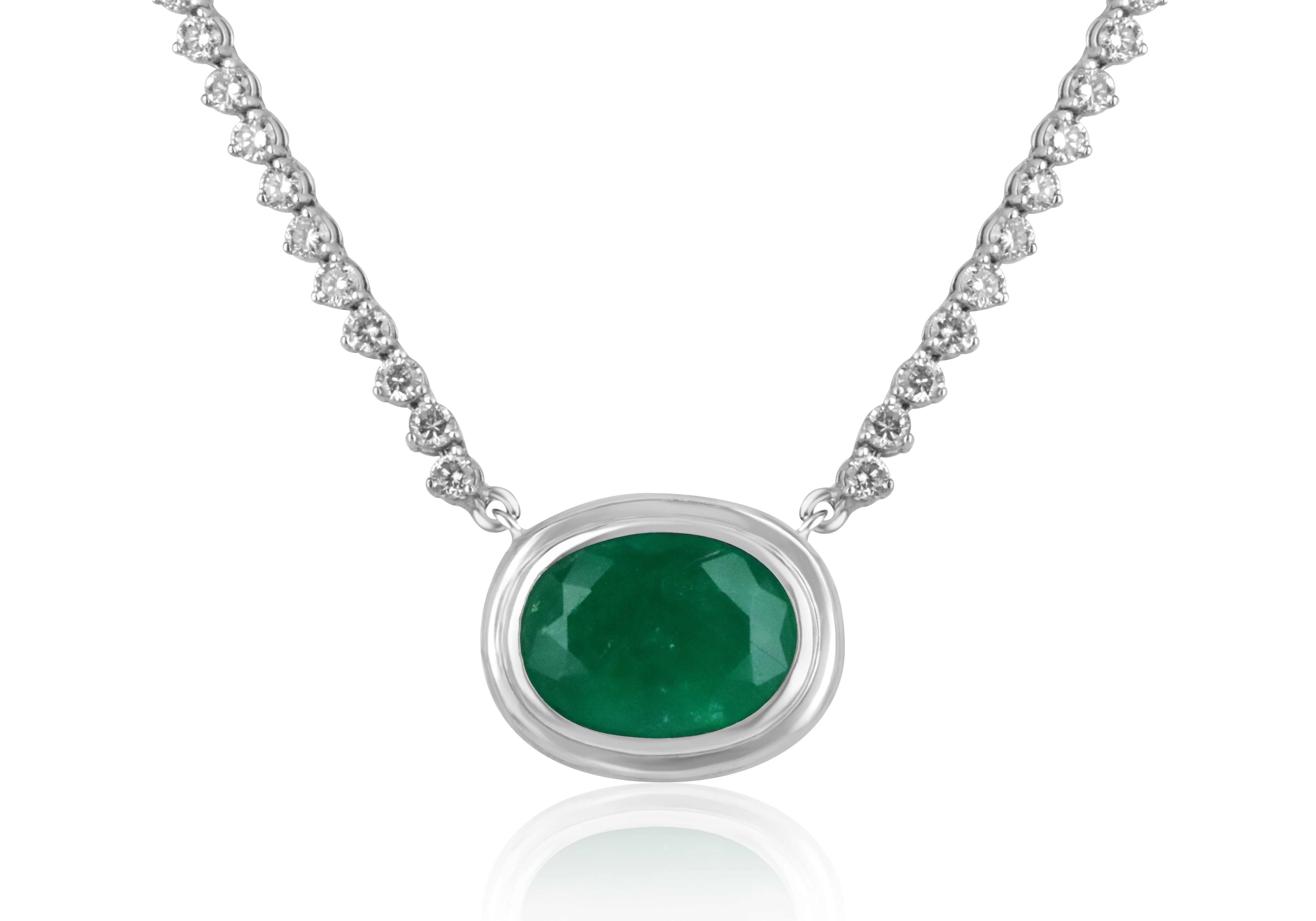 10.83tcw Oval Emerald & Diamond Hepburn Statement Necklace 14k - JR Colombian Emeralds