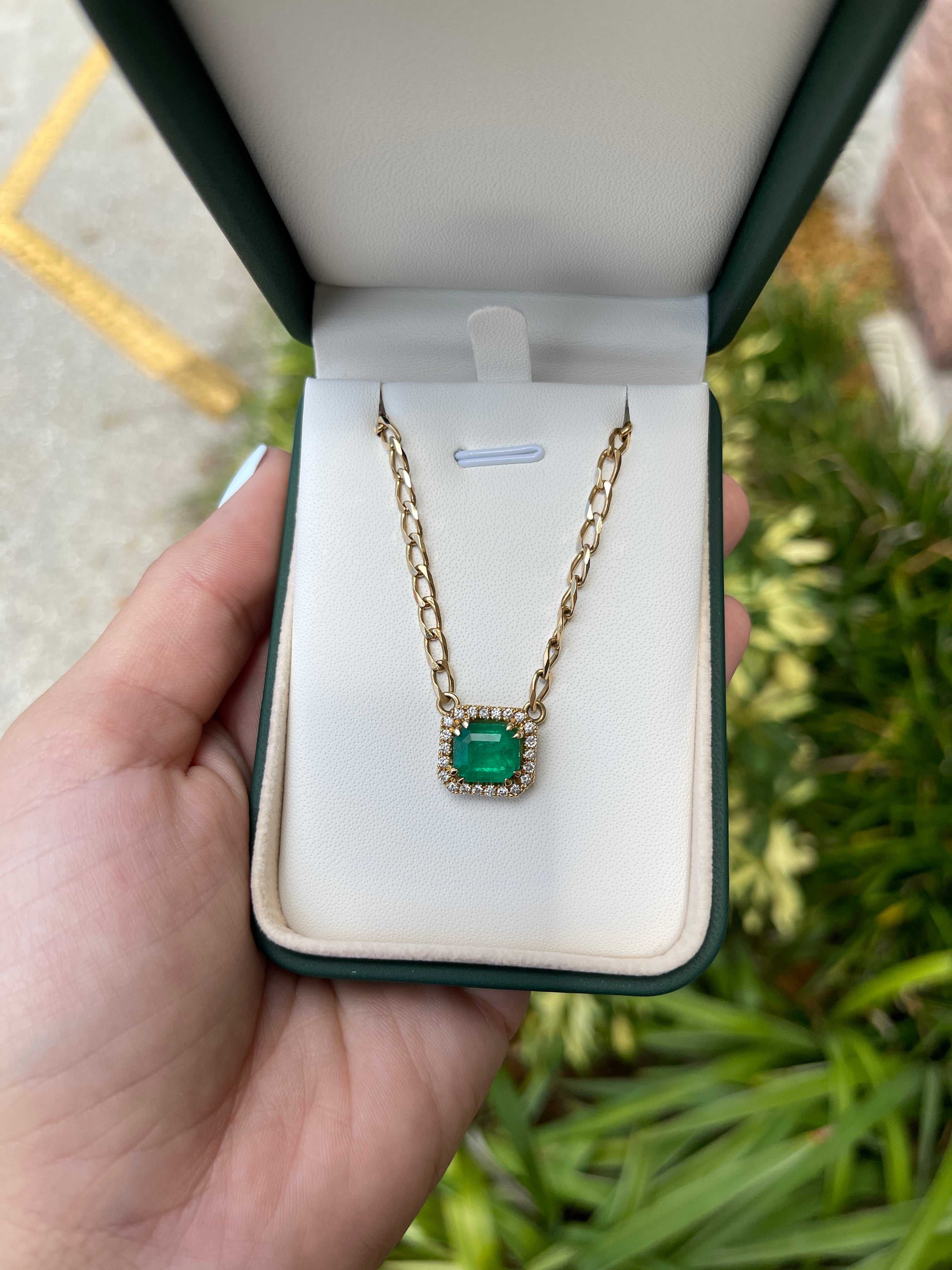 3.19tcw Natural Dark Rare Green Colombian Emerald & Diamond Halo Penda