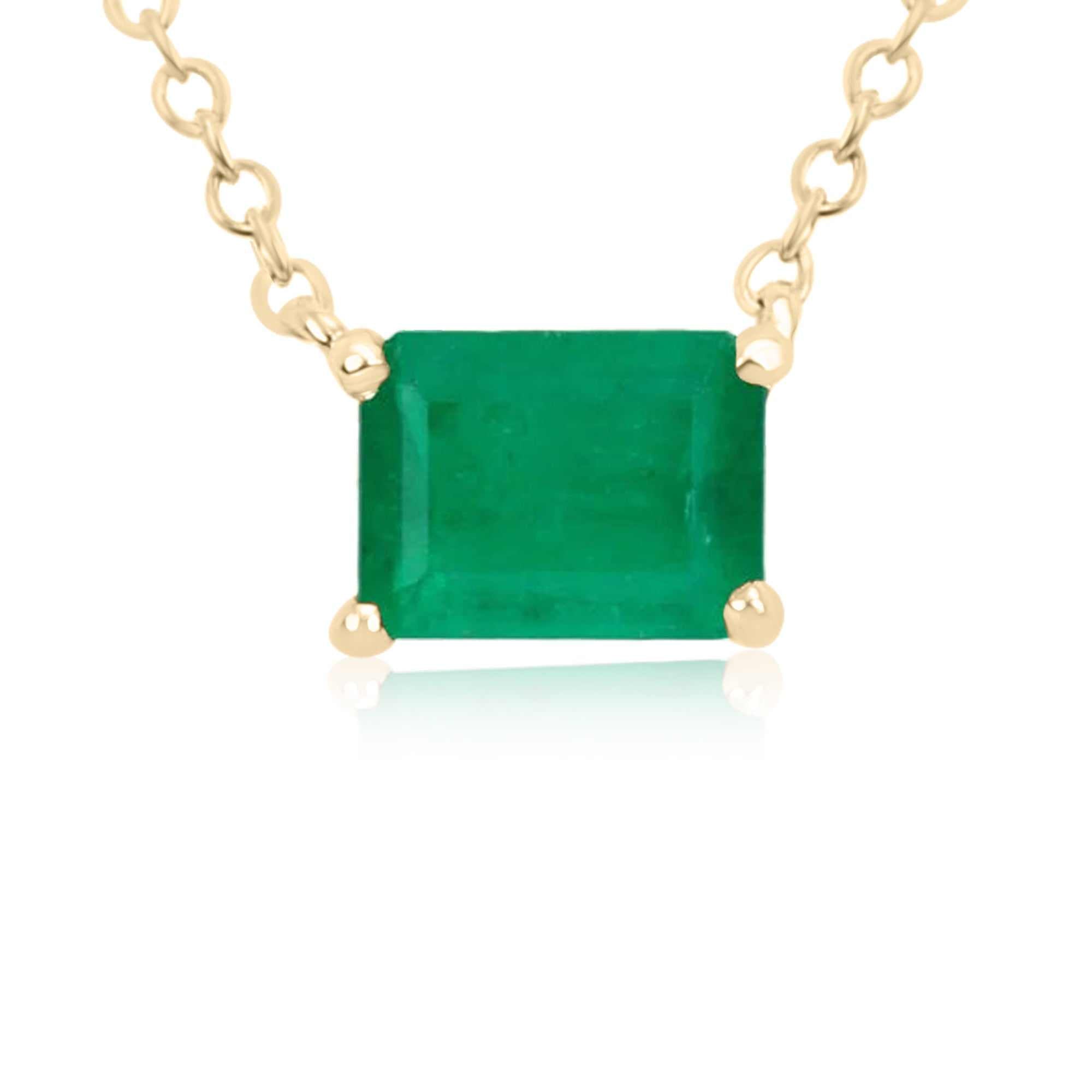 0.80 Carat Medium Dark Green Emerald Solitaire East to West Necklace 14K - JR Colombian Emeralds