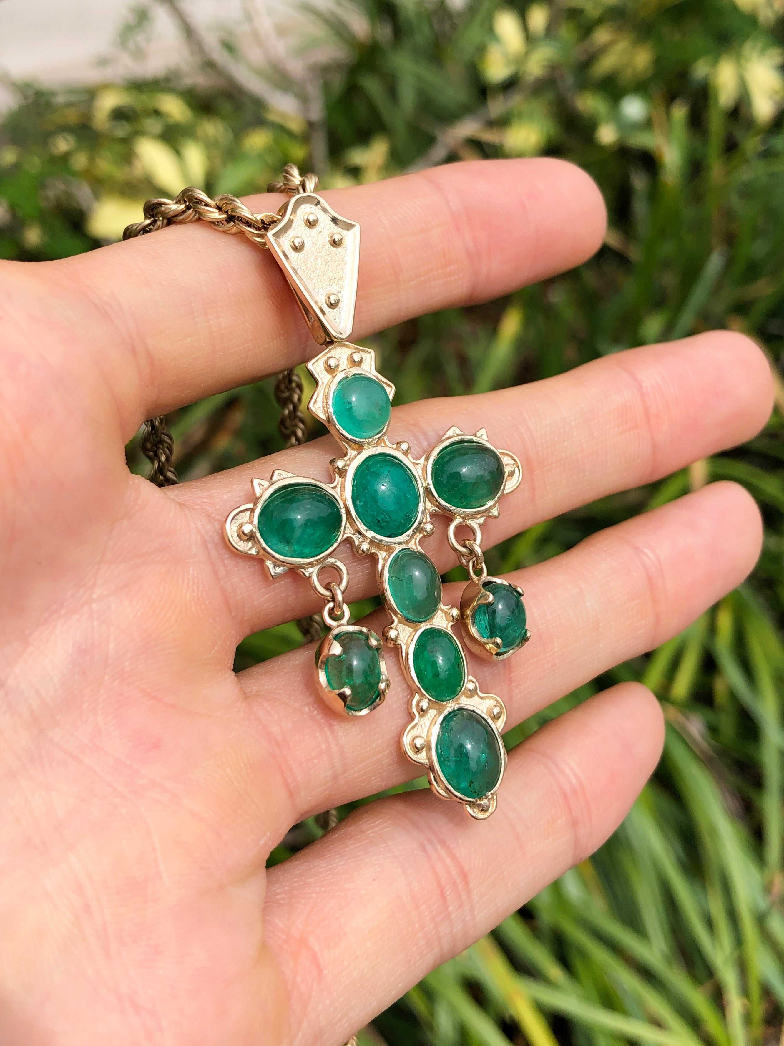 Nuestra Señora De Atocha Replica Natural Colombian Emerald Cabochon Cross