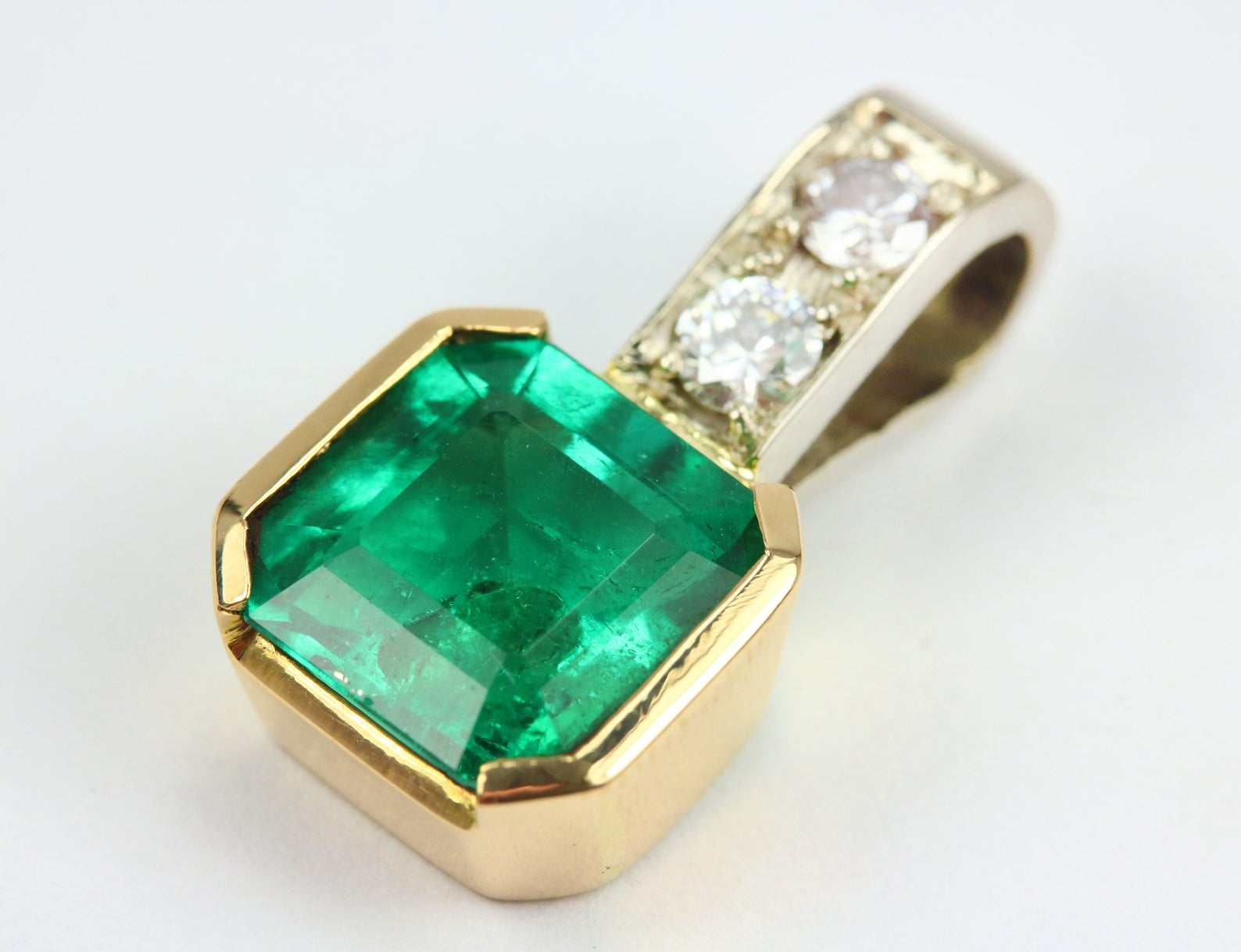 2.70tcw 18K Asscher Cut Colombian Emerald & Diamond Channel