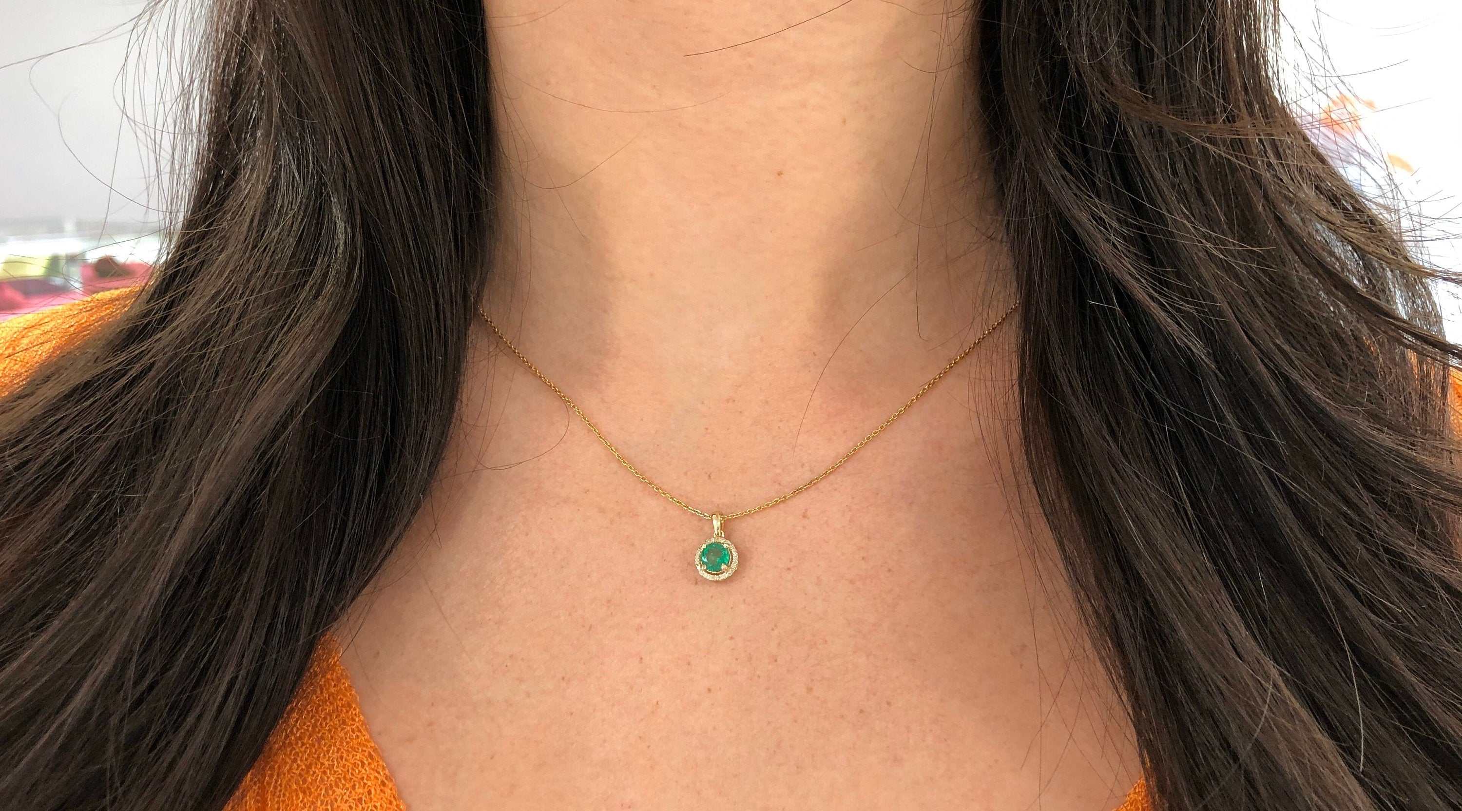 0.80tcw Natural Round Rich Green Emerald & Diamond Pave Halo Pendant 14K