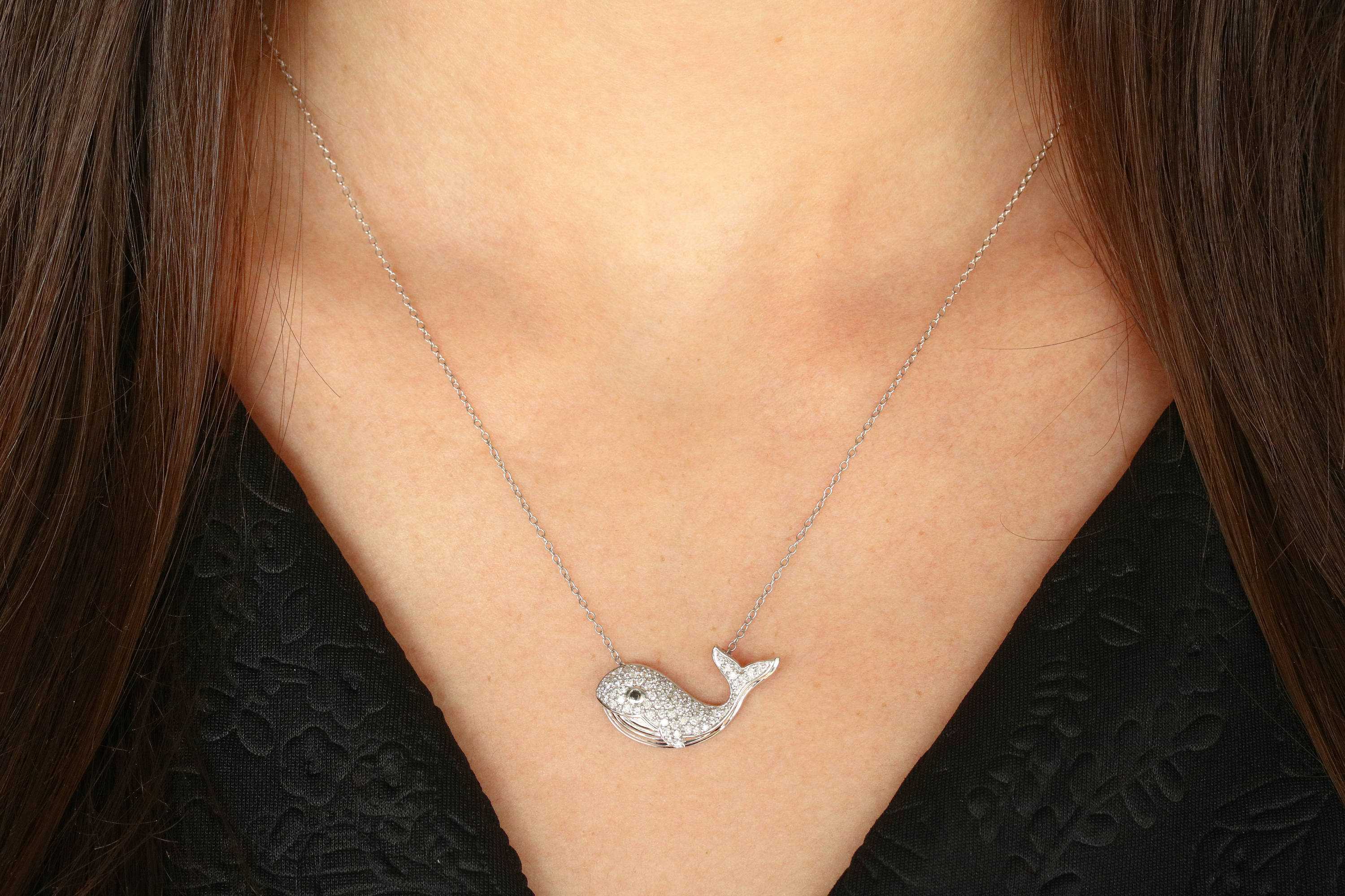 Nautical Diamond & Sapphire Whale Necklace 14K