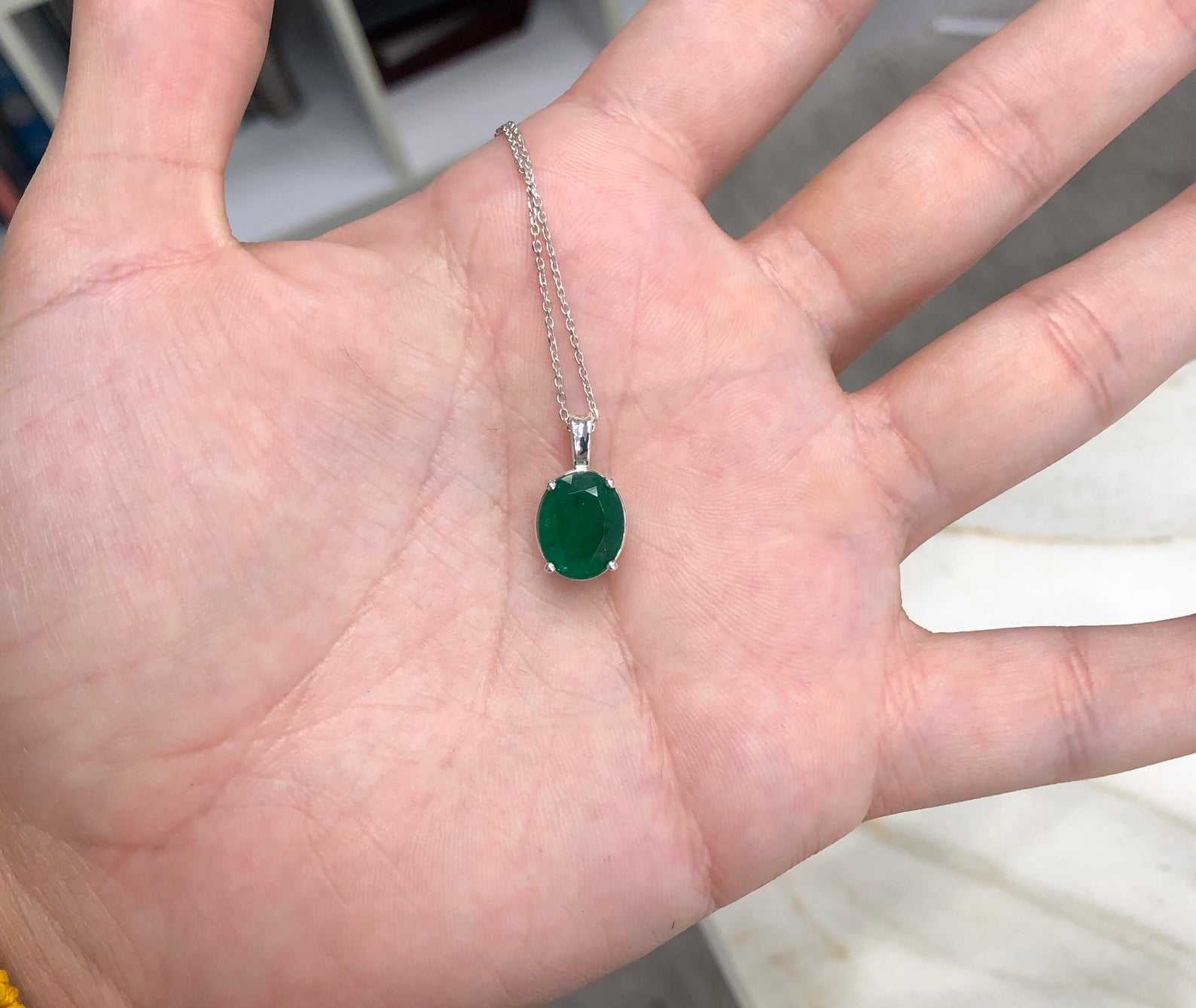 2.70 Carat Rich Dark Green Oval Emerald Sterling Silver Necklace
