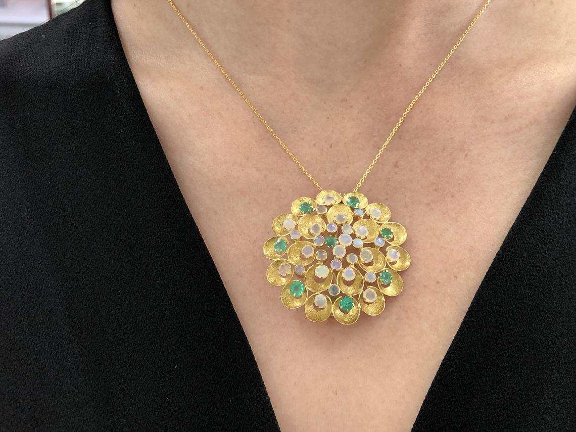 4.50tcw Opal & Emerald Pendant/Pin 14k