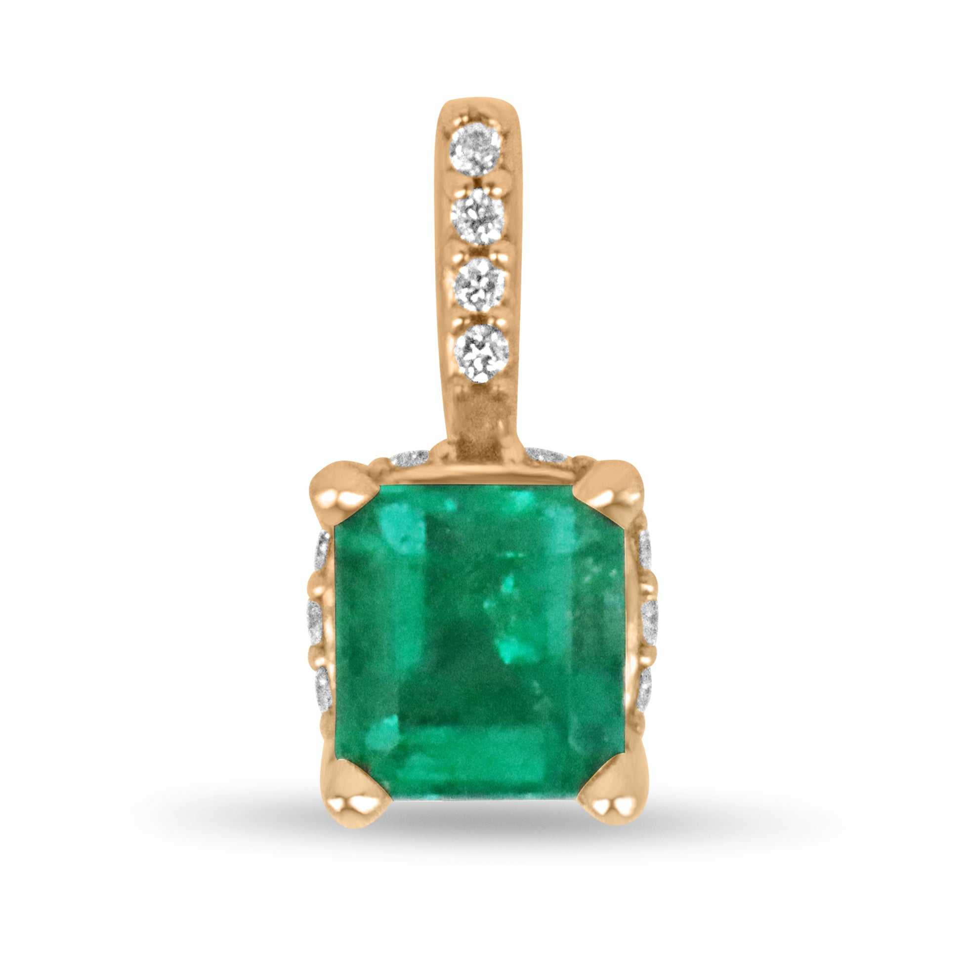 0.55tcw natural emerald and diamond accent pendant in 14K rose gold with Asscher cut emerald and round diamonds