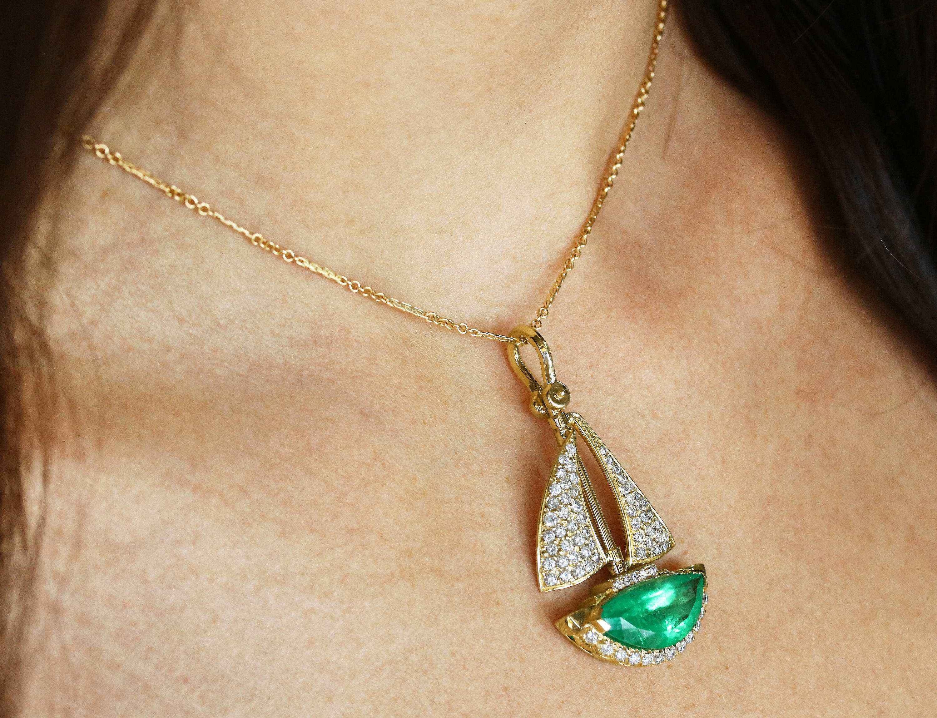 6.61tcw AAA Quality Half Moon Colombian Emerald & Diamond Hand Made Sa