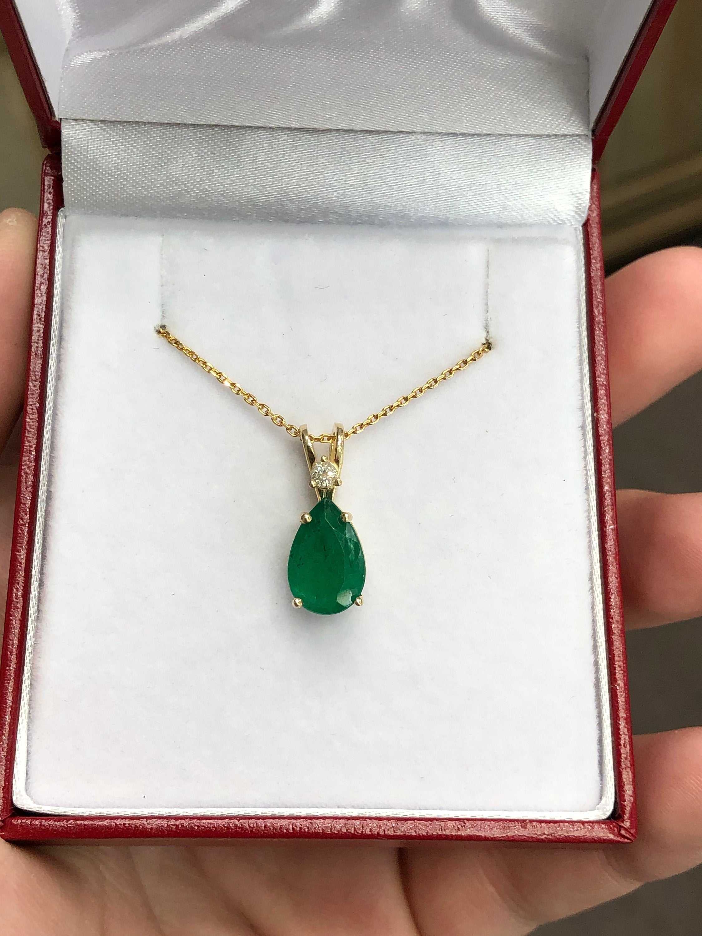 2.40tcw Natural Emerald & Diamond Accent Pear Pendant 14K