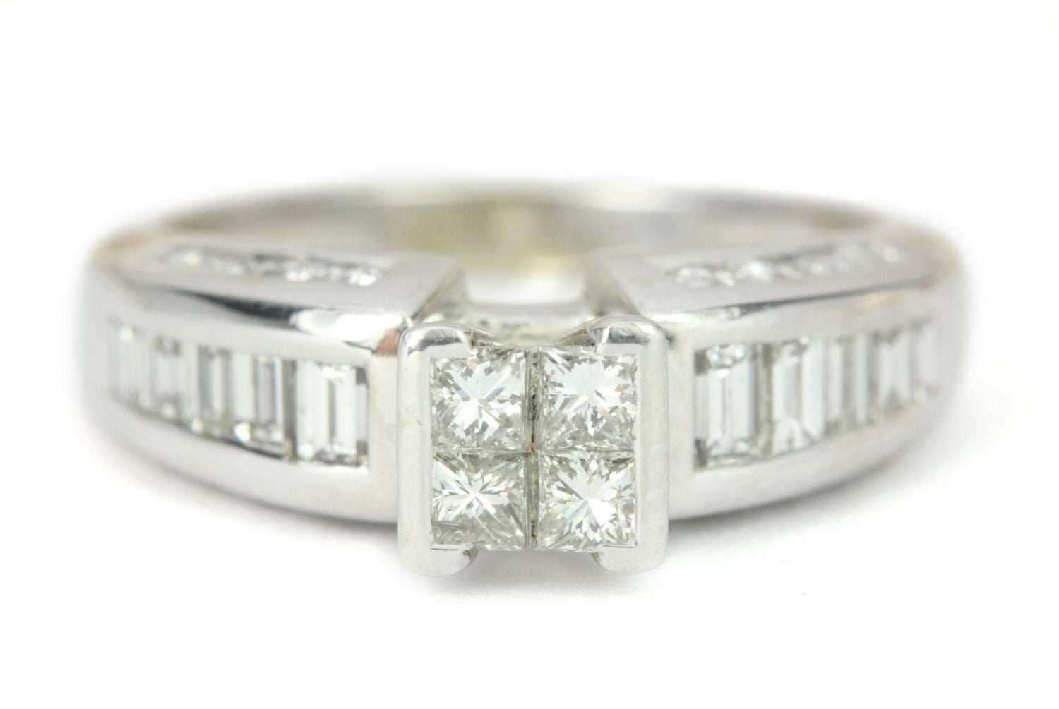 1.55tcw Natural Princess Cut Diamond Engagement Ring 14K