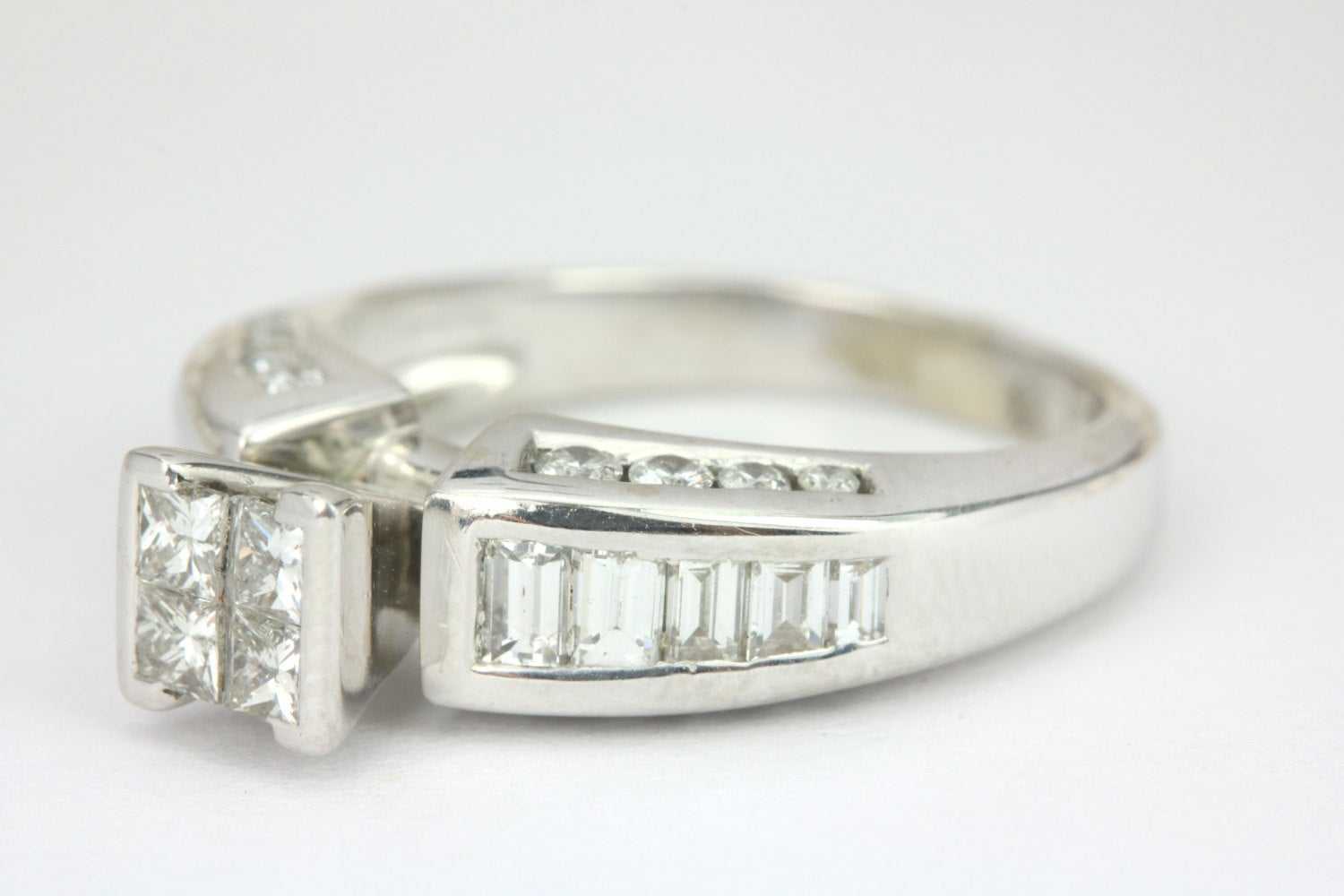 1.55tcw Natural Princess Cut Diamond Engagement Ring 14K