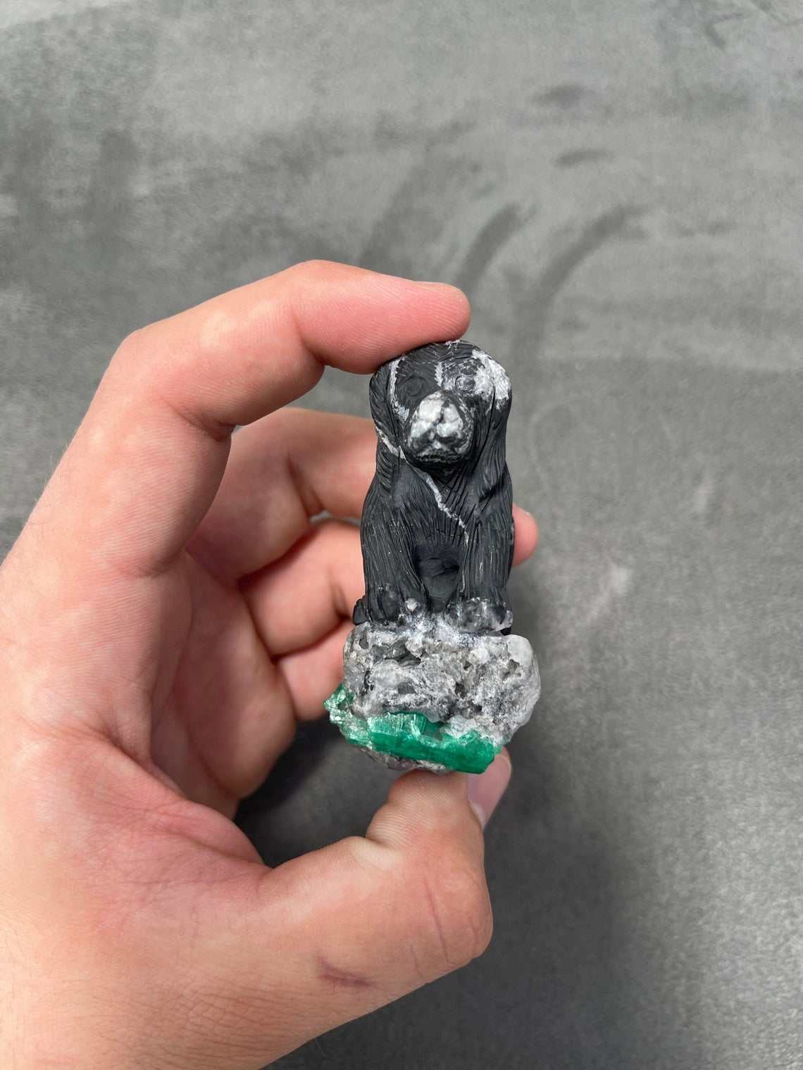 Colombian Emerald Dog Rough Crystal Sculpture
