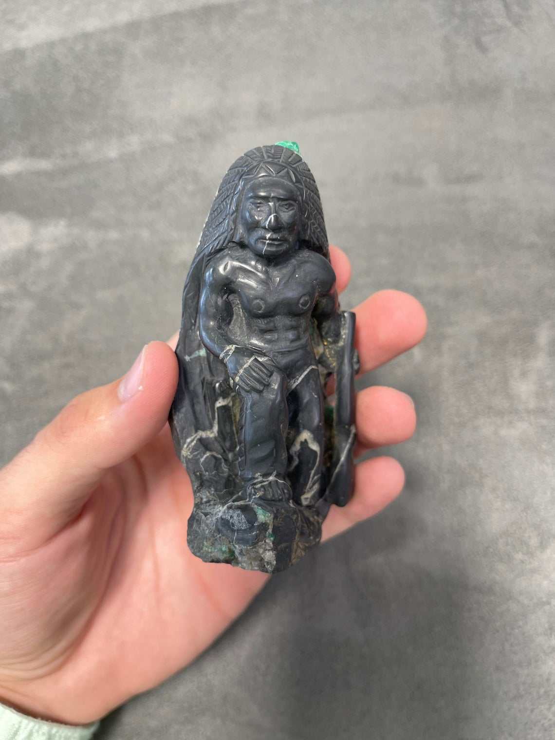 Colombian Emerald Indian with Riffle Rough Crystal Sculpture