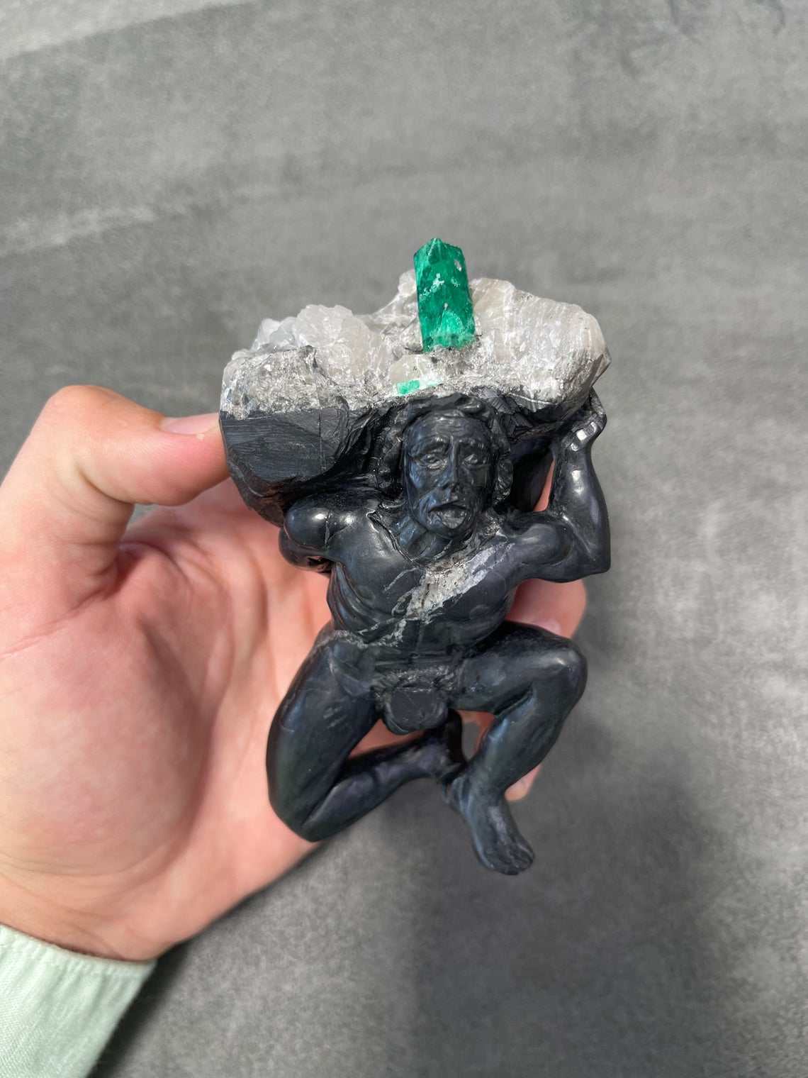 Colombian Emerald Miner Rough Crystal Sculpture