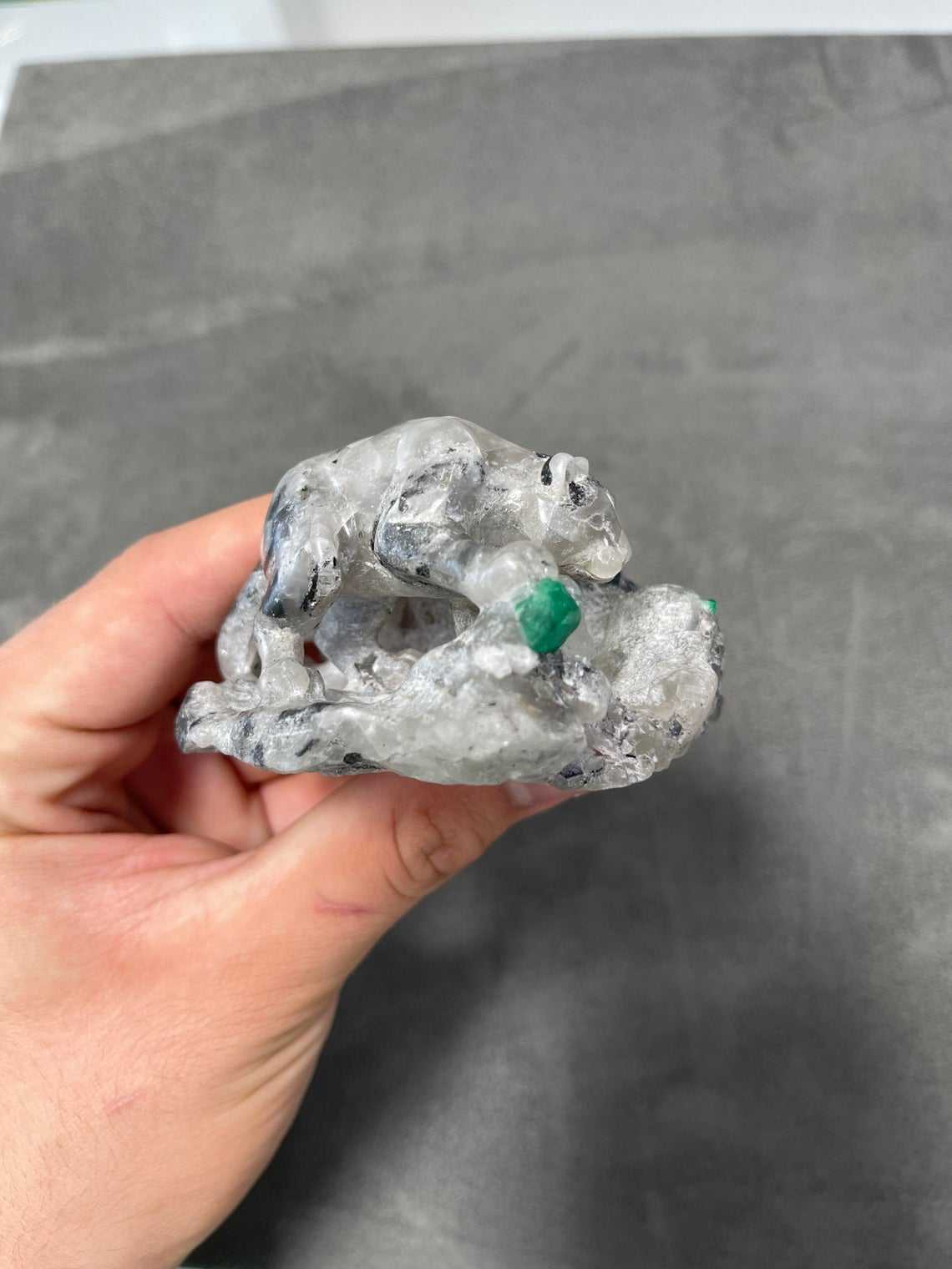 Colombian Emerald Panther Rough Crystal Sculpture