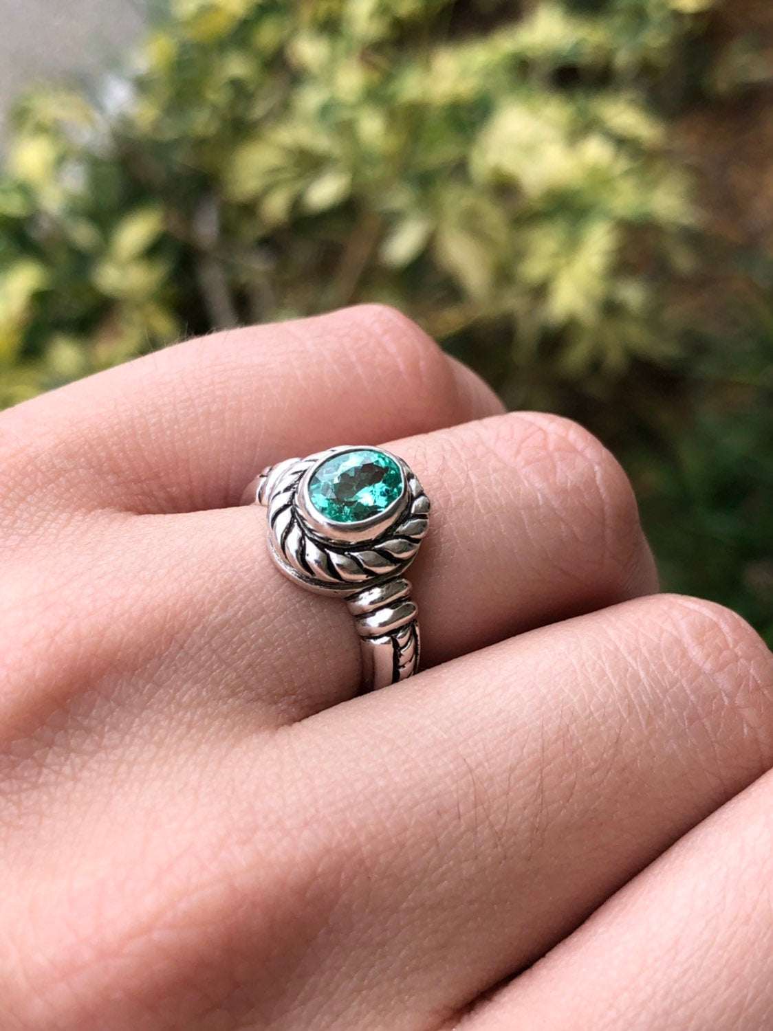 1.20 Carat Natural Colombian Emerald Oval Cut Solitaire Ring Silver 92