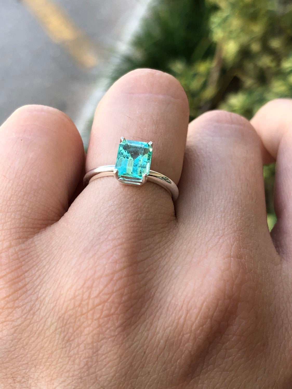 1.50 Carat Natural Emerald Classic Solitaire Engagement Ring Sterling Silver 925