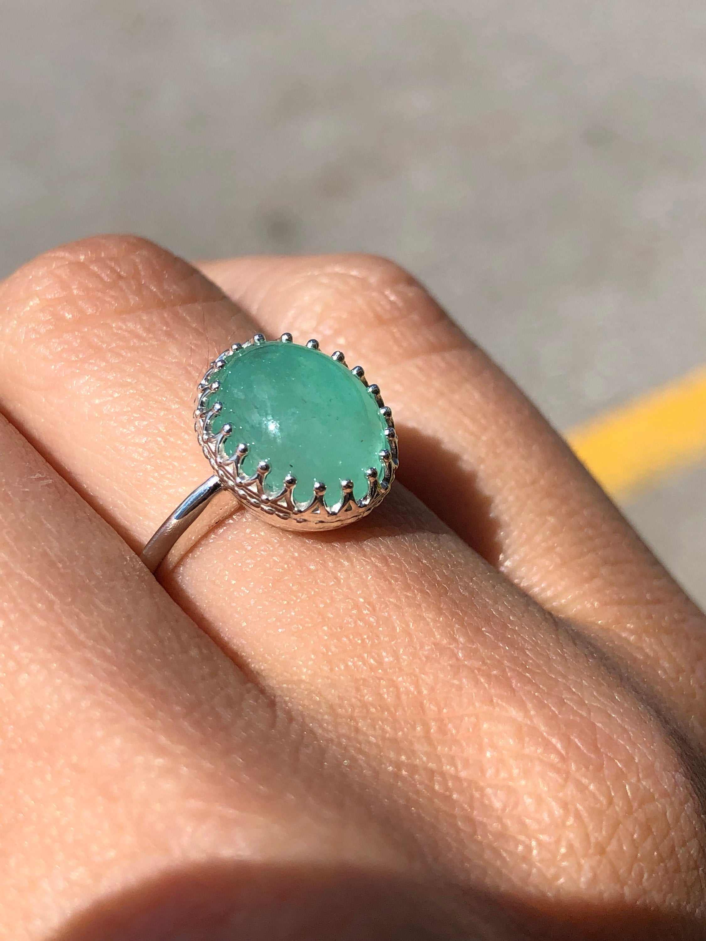 3.70cts Cabochon Emerald Solitaire Engagement Rings