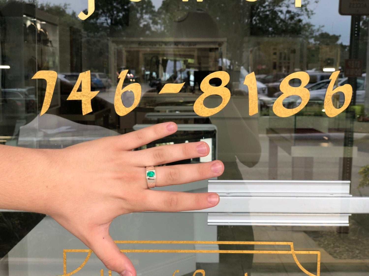 1.30 Carats Men's Oval Natural Colombian Emerald Ring Silver 925