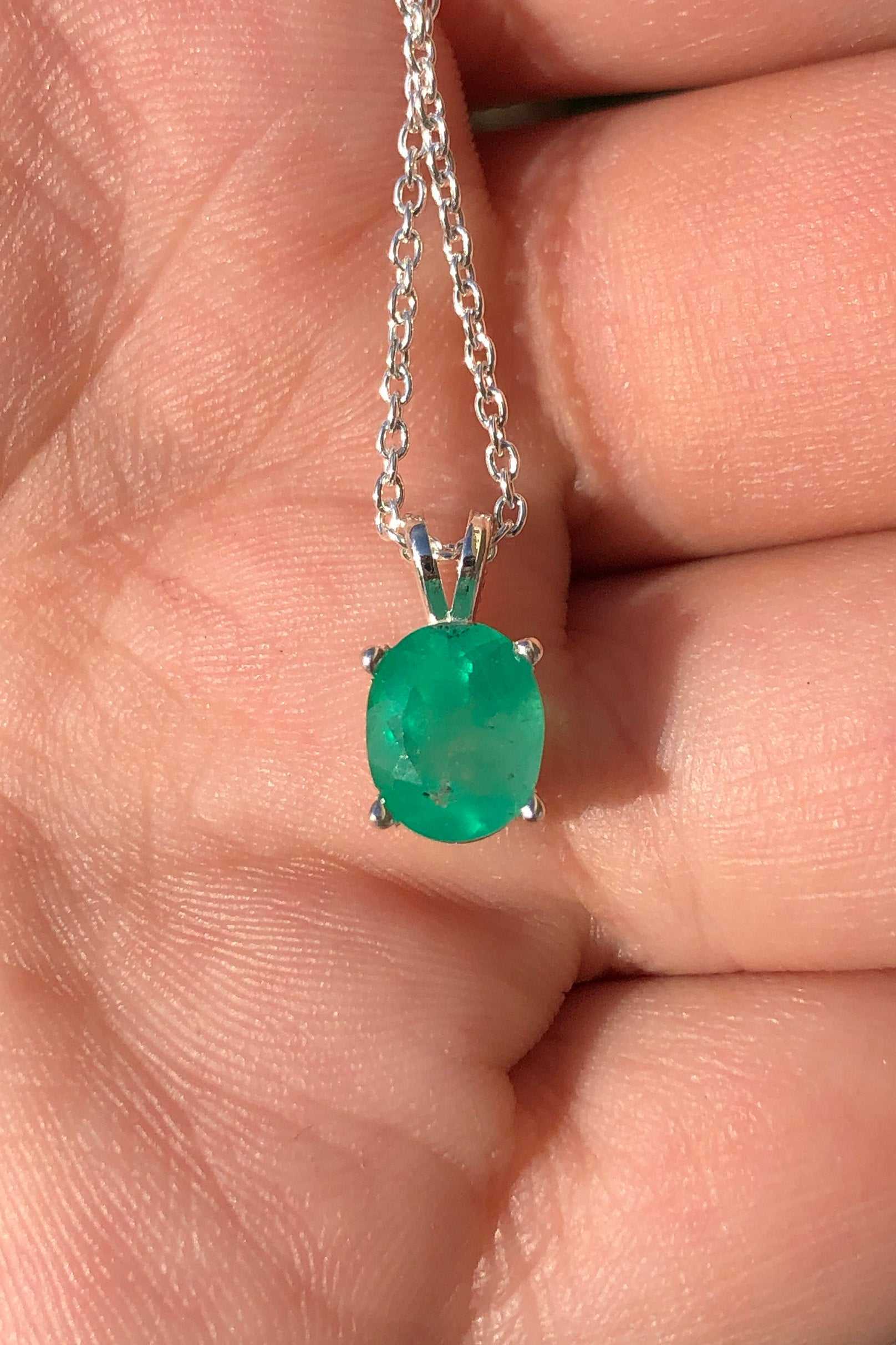 1.60 Carat MAY Emerald Oval Cut Pendant Sterling Silver 18" Neck 925