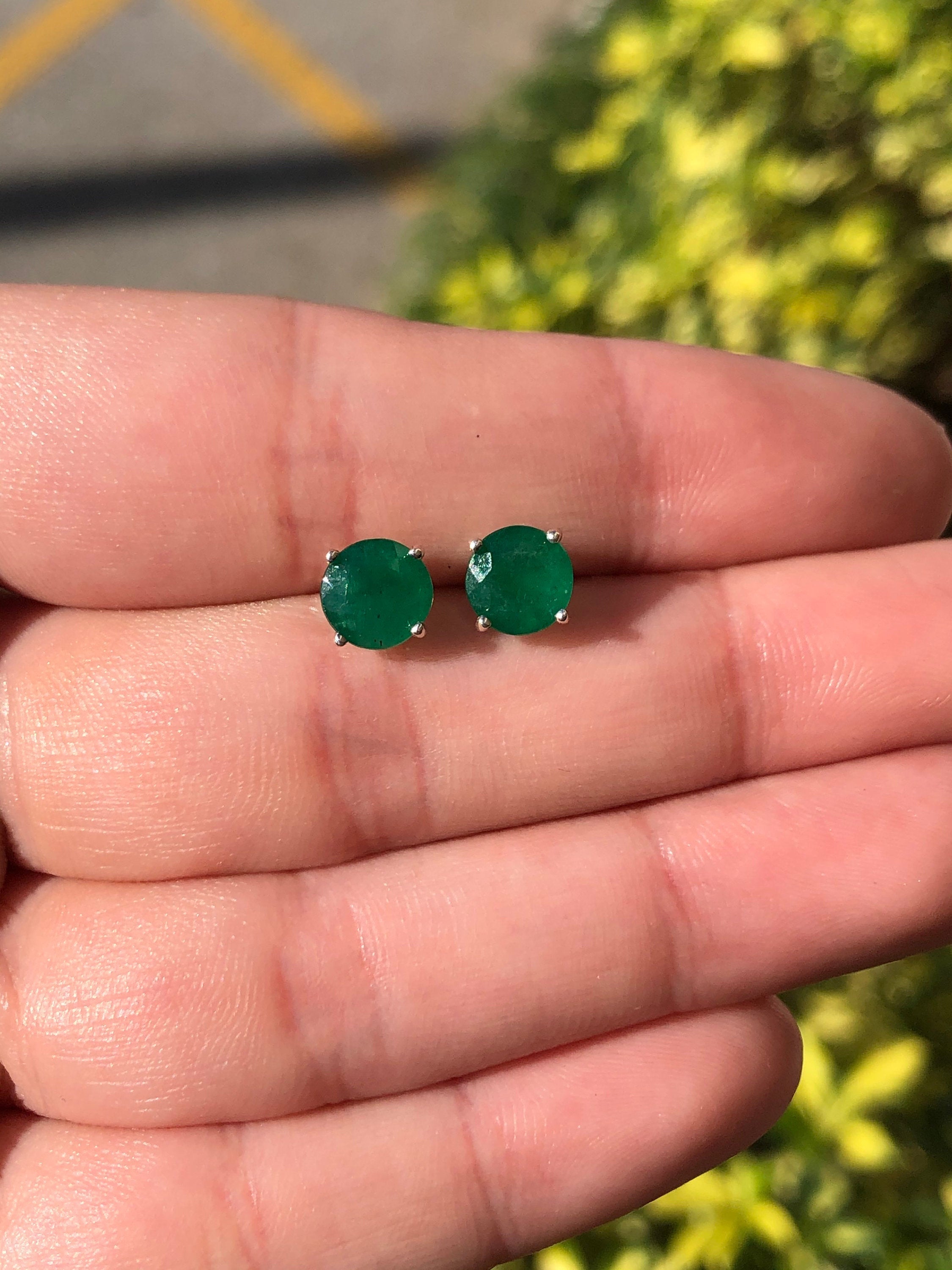 2.15tcw 7mm Round Natural Emerald Stud Earring
