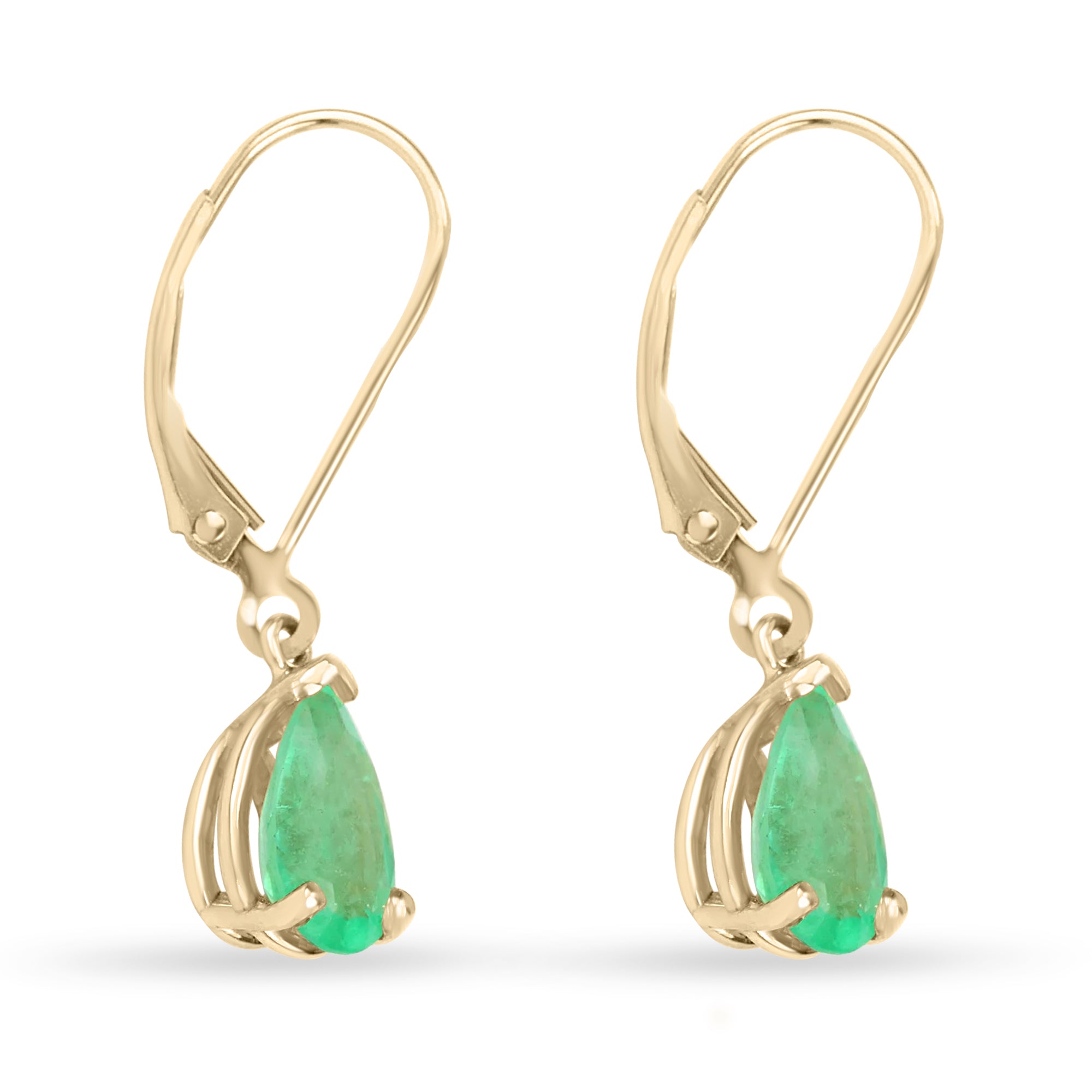 Classic 2.0tcw Pear Drop & Dangle Lever back Earrings 14K - JR Colombian Emeralds