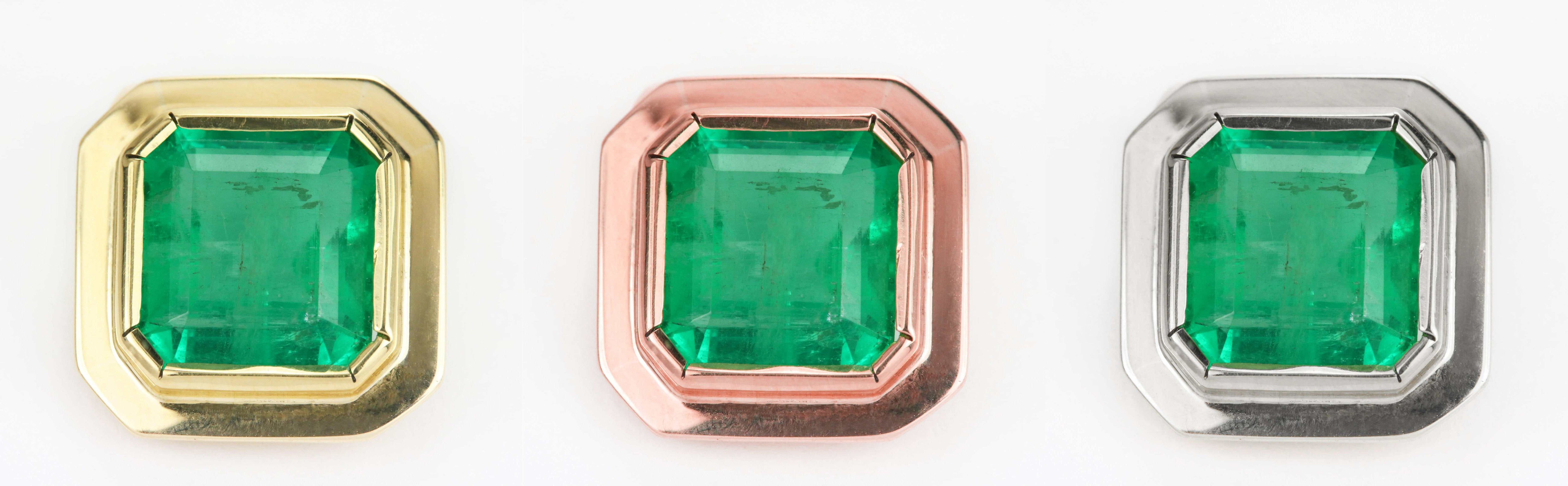 3.0 Carat Bezel Set Asscher Cut Rich Green Emerald Bezel Necklace 14K