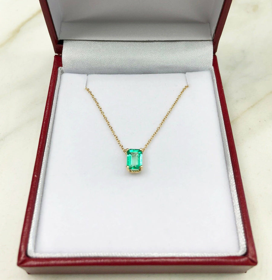 Natural Real Colombian emerald North To South Stationary Necklace in 14K Gold