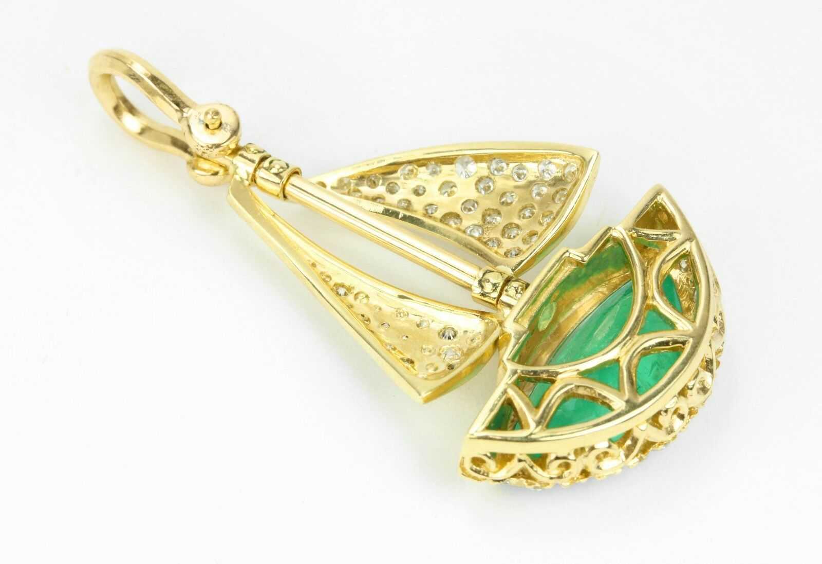6.61tcw AAA Quality Half Moon Colombian Emerald & Diamond Hand Made Sail Boat 14K